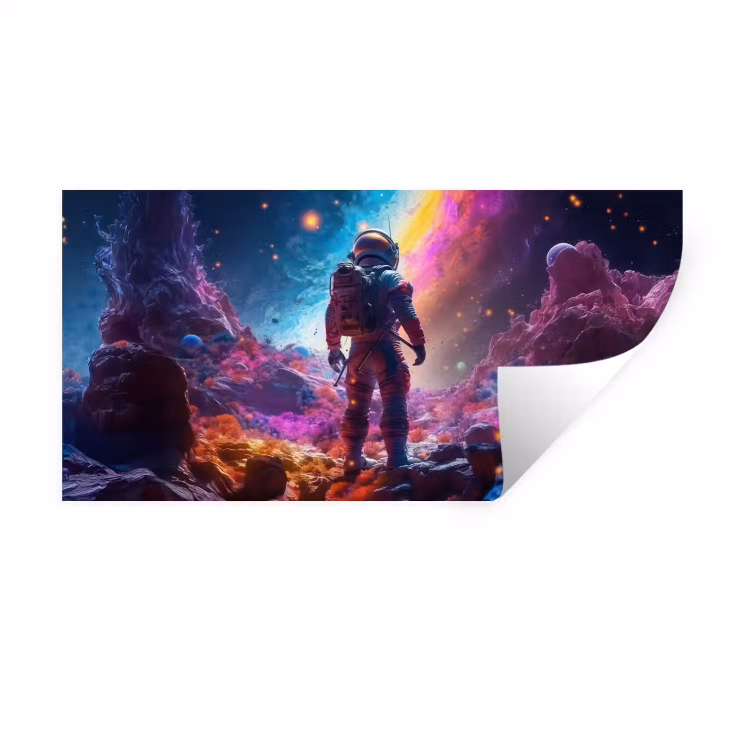 Ruimte - Astronaut - Neon - Sterren Muursticker klein -3d