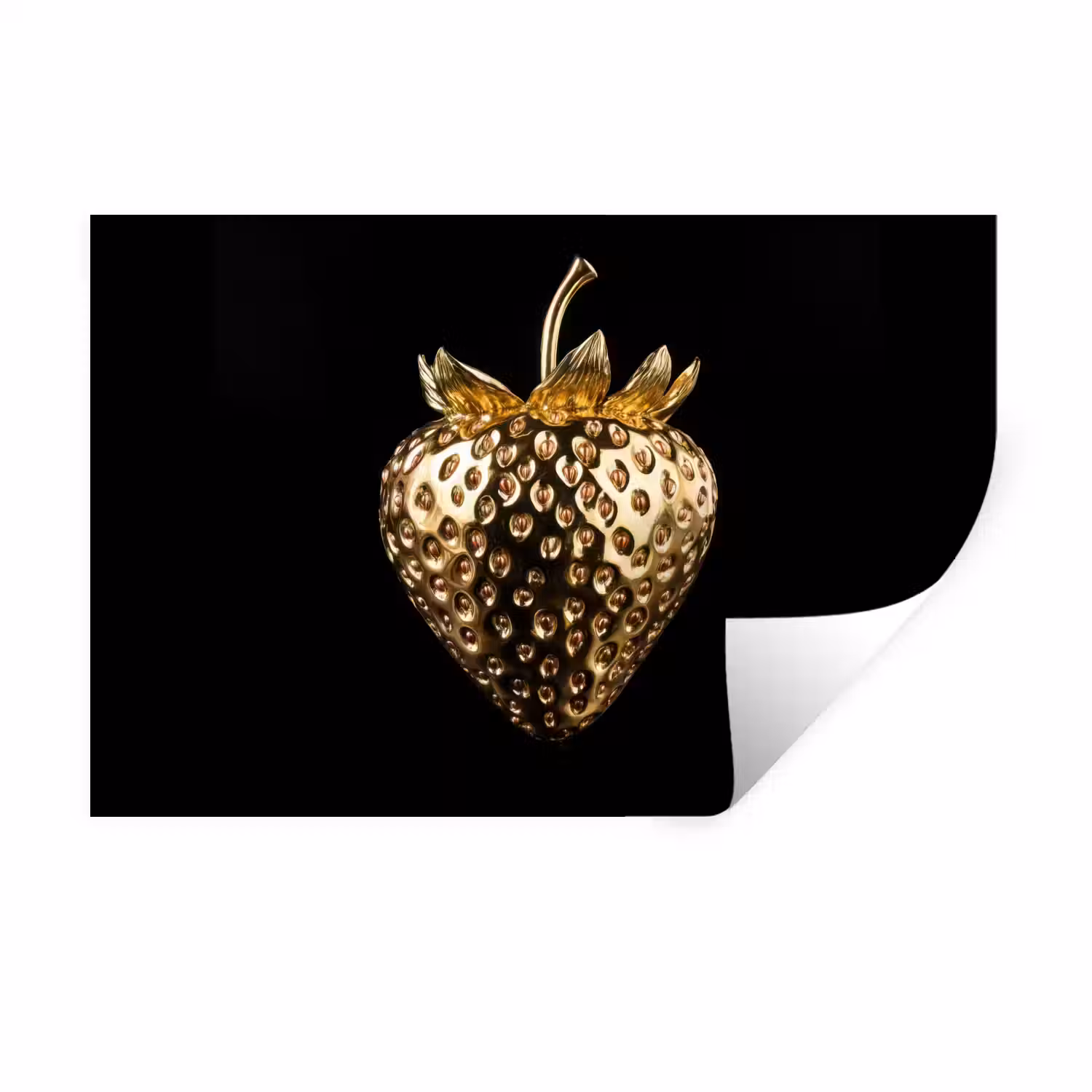 Aardbei - Goud - Zwart - Chrome Muursticker klein -3d