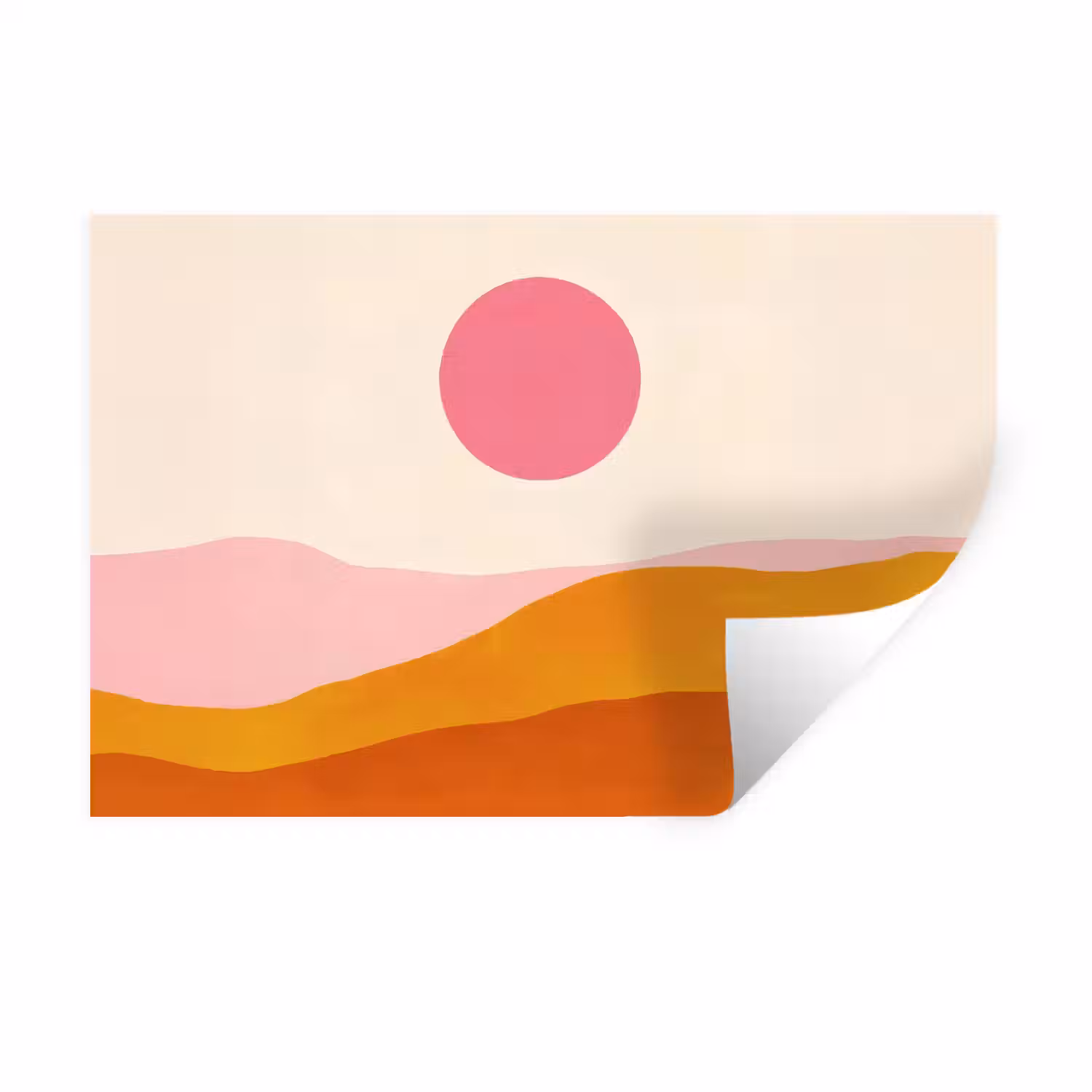 Zon - Heuvels - Abstract - Roze Muursticker klein -3d