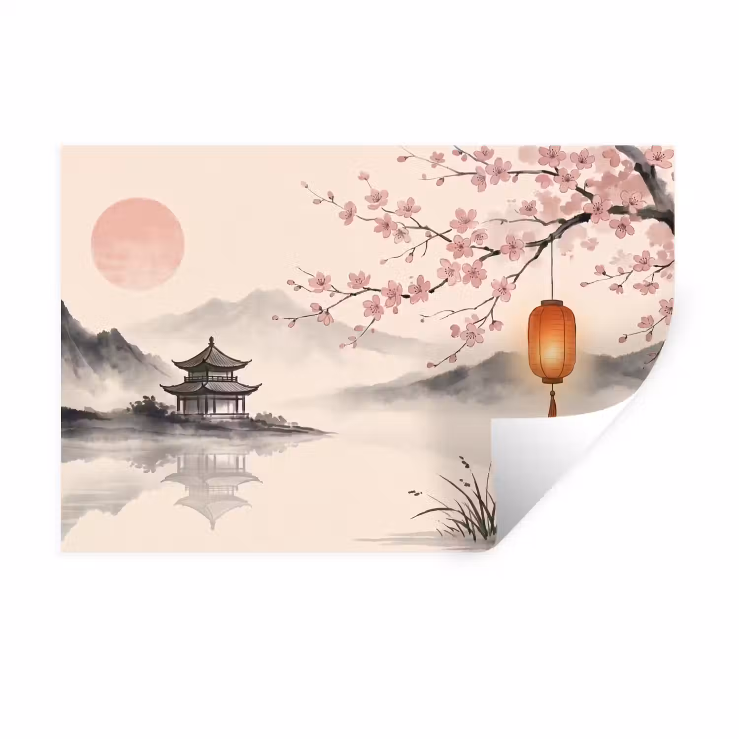 Zon - Japans - Traditioneel Muursticker klein -3d