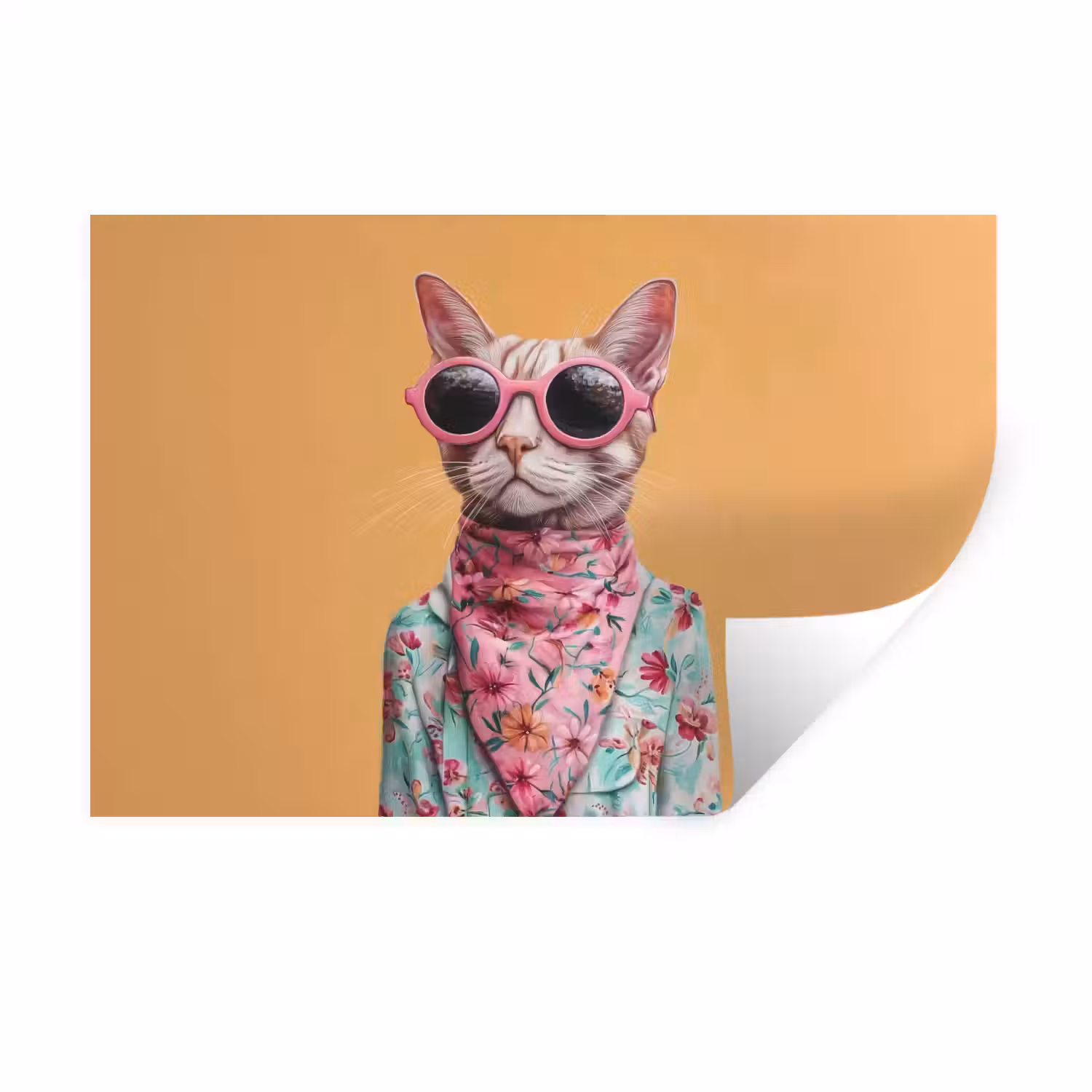 Zonnebril - Kat - Sjaal - Bloemen Muursticker klein -3d