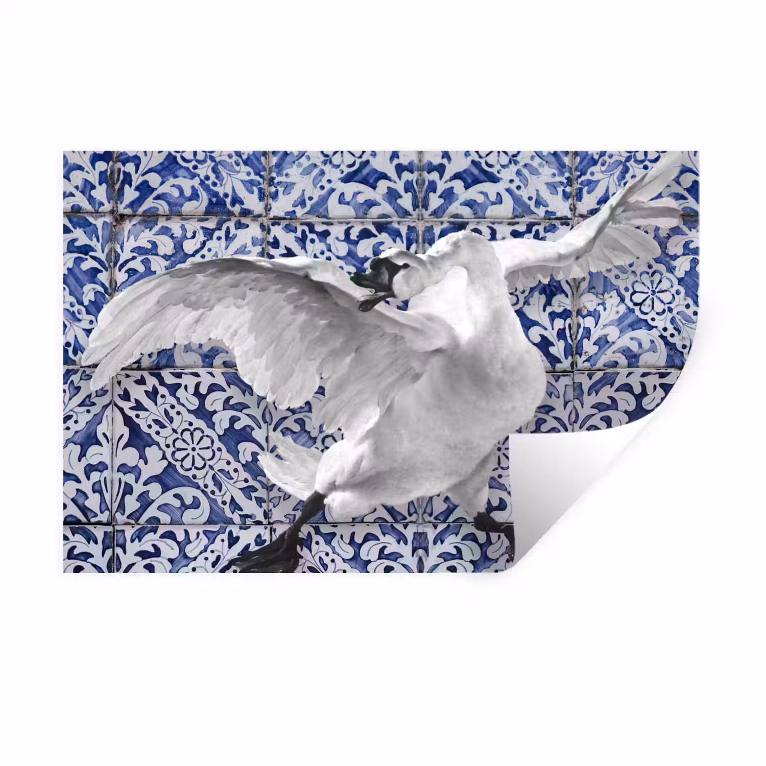 Zwaan - Kunst - Delfts blauw - Schilderij - Oude meesters Muursticker klein -3d