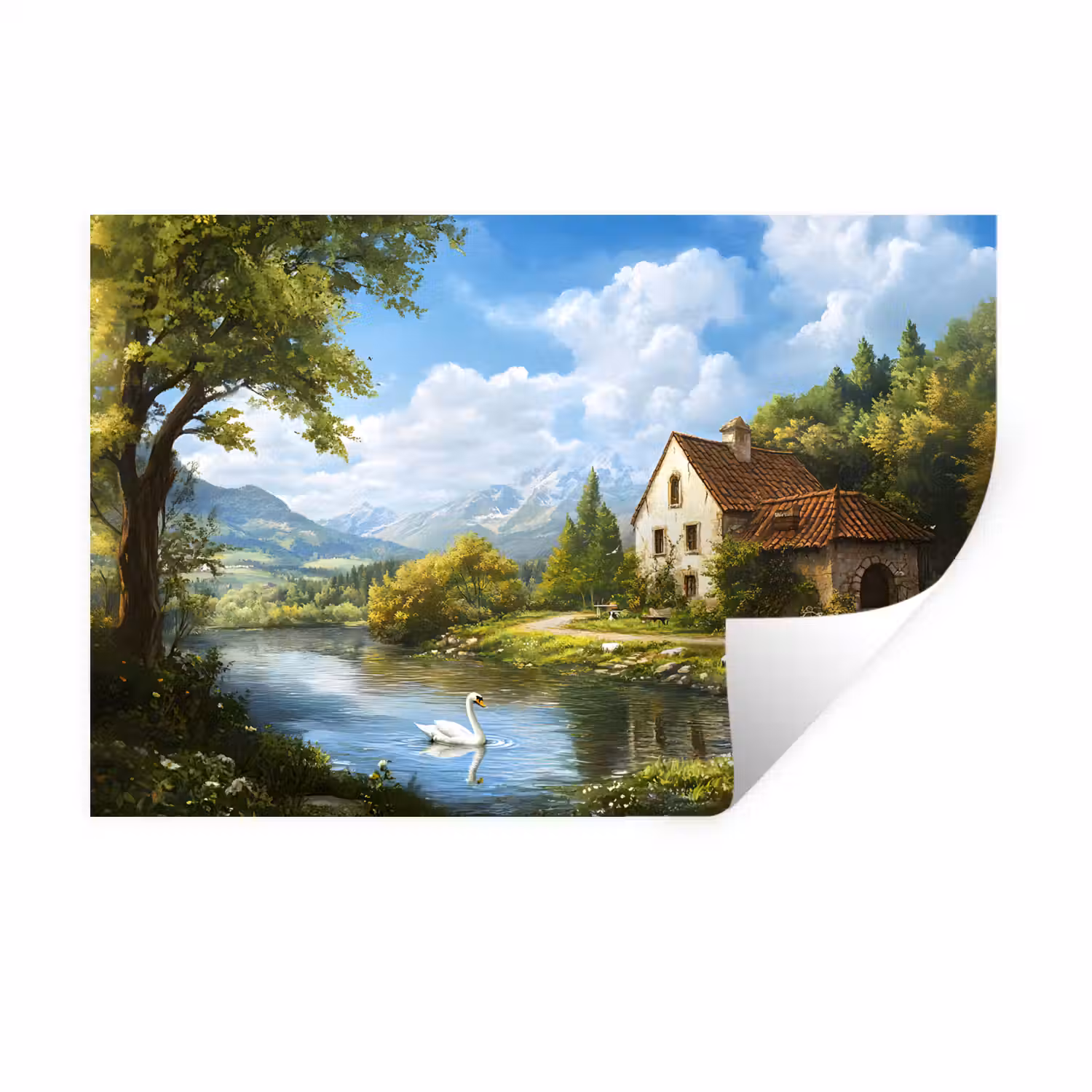 Zwaan - Bomen - Rust Muursticker klein -3d