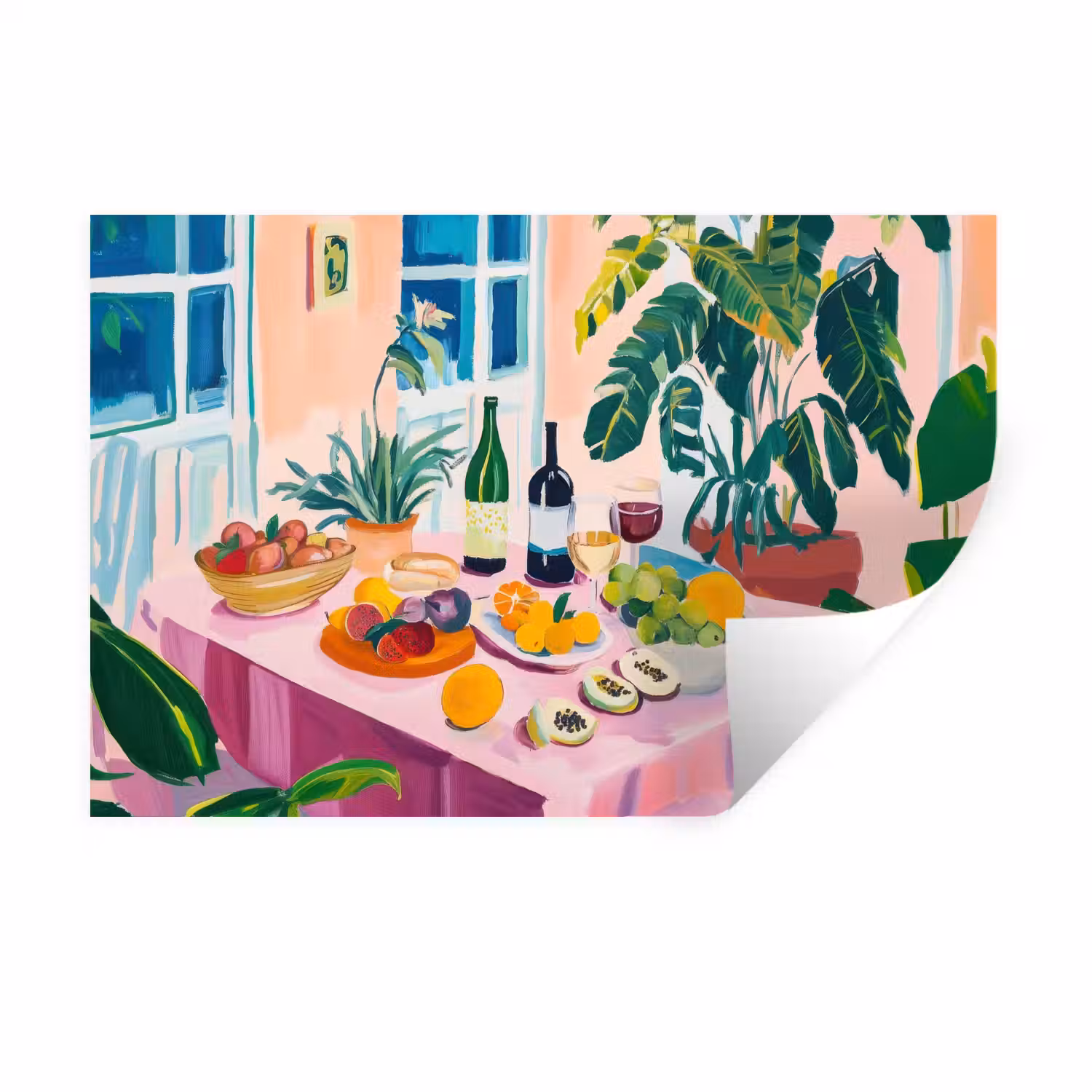 Tafel - Wijn - Fruit Muursticker klein -3d