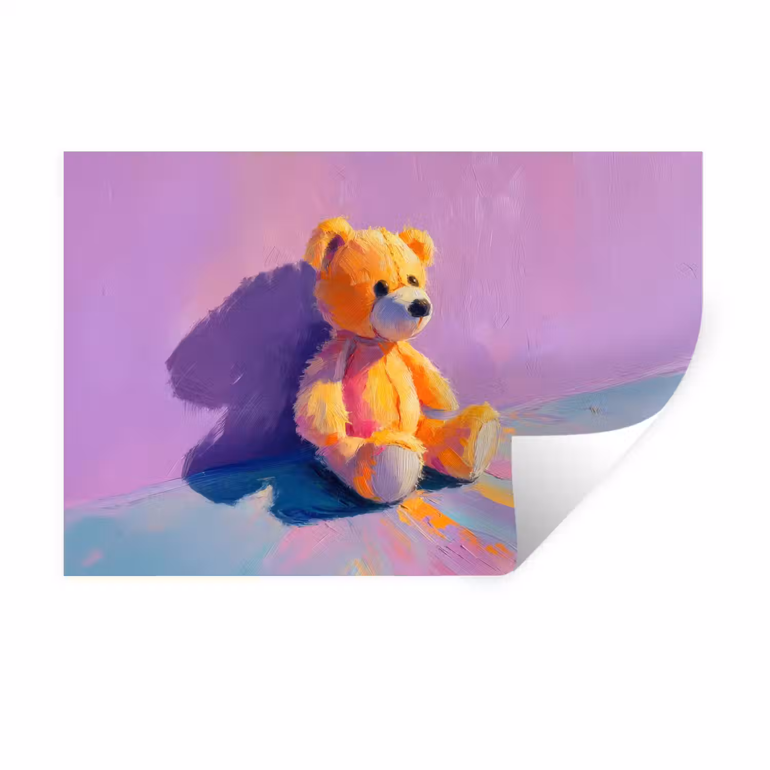 Teddybeer - Schaduw - Penseelstreken - Paars Muursticker klein -3d