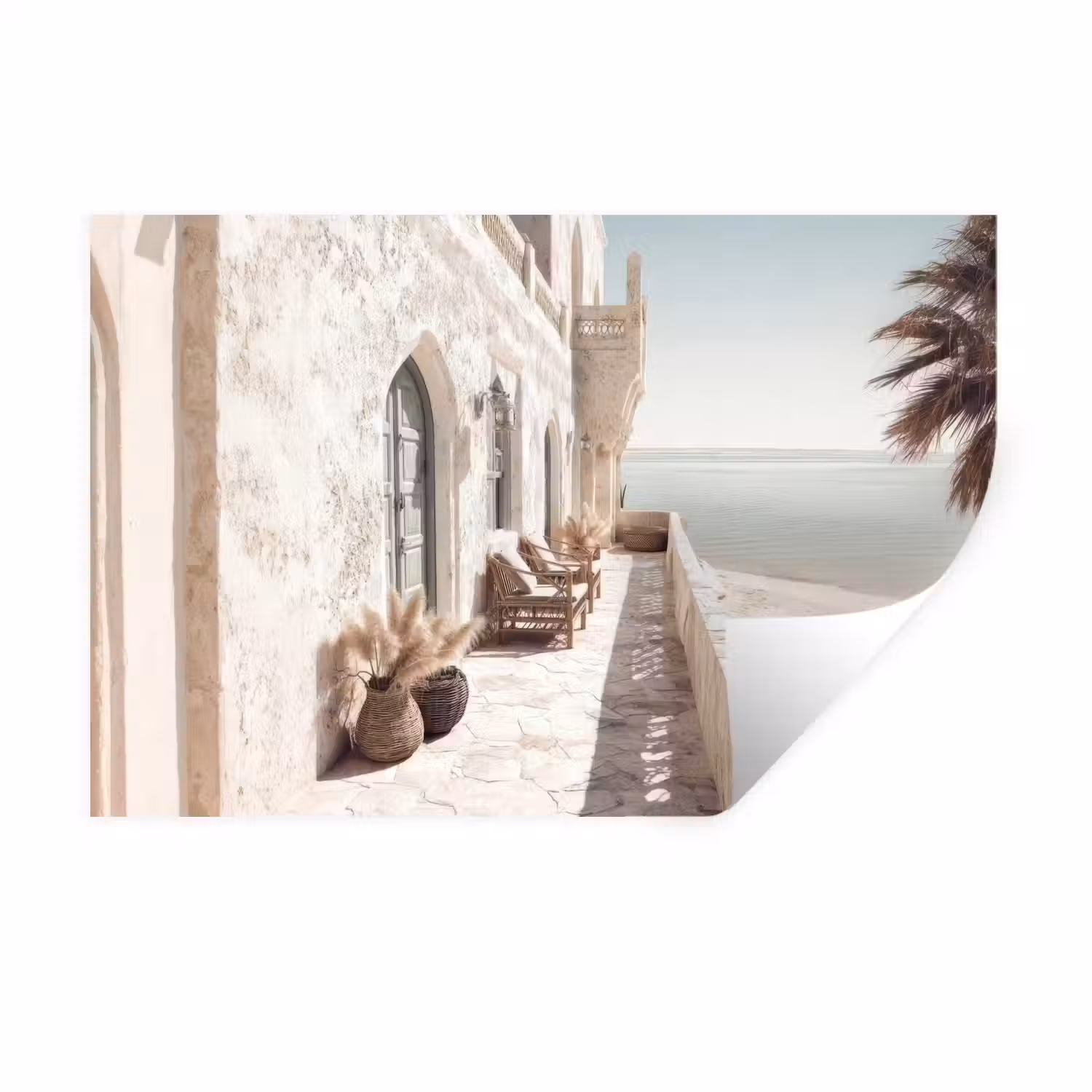Terras - Stoelen - Strand - Beige Muursticker klein -3d