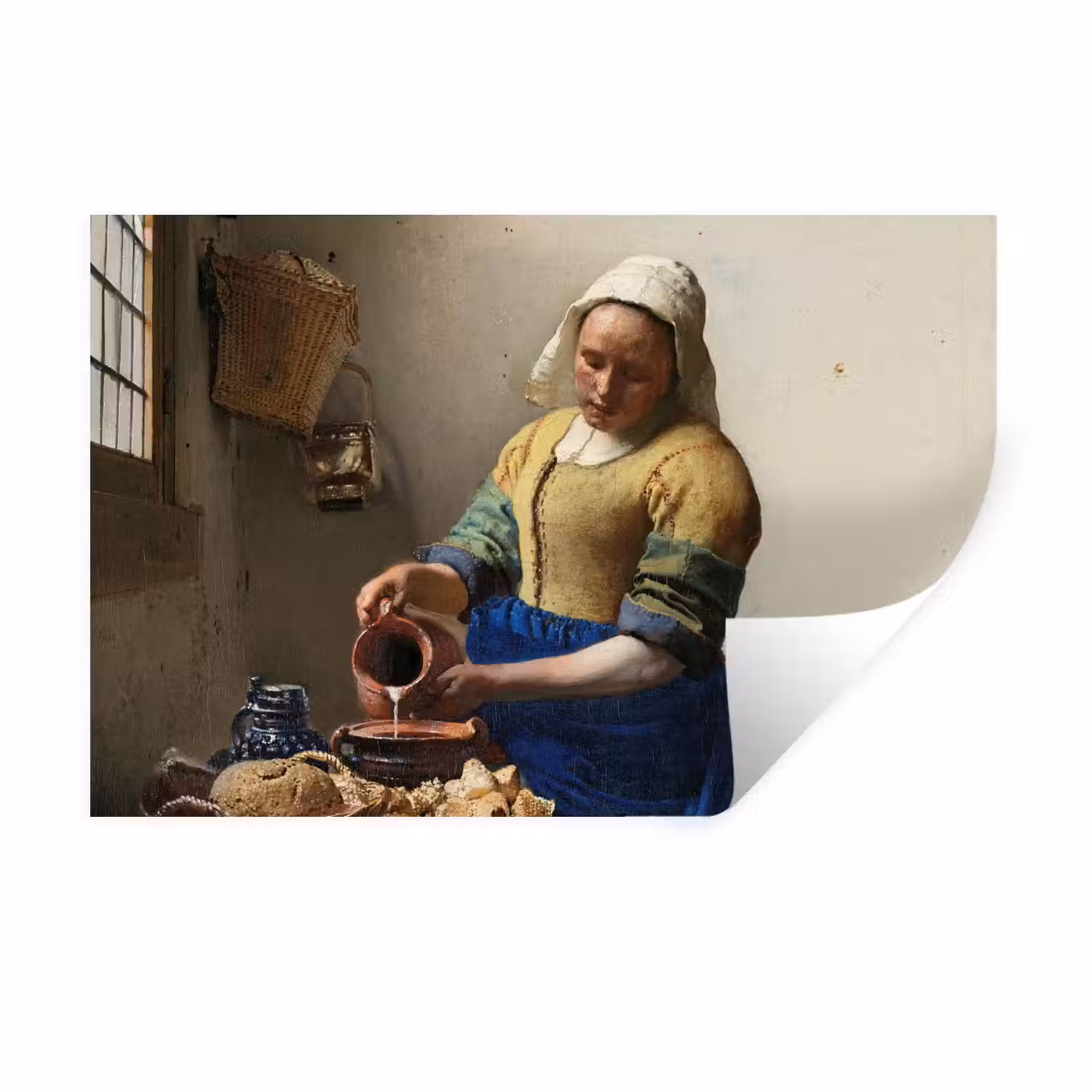 Het melkmeisje - Schilderij van Johannes Vermeer Muursticker klein -3d