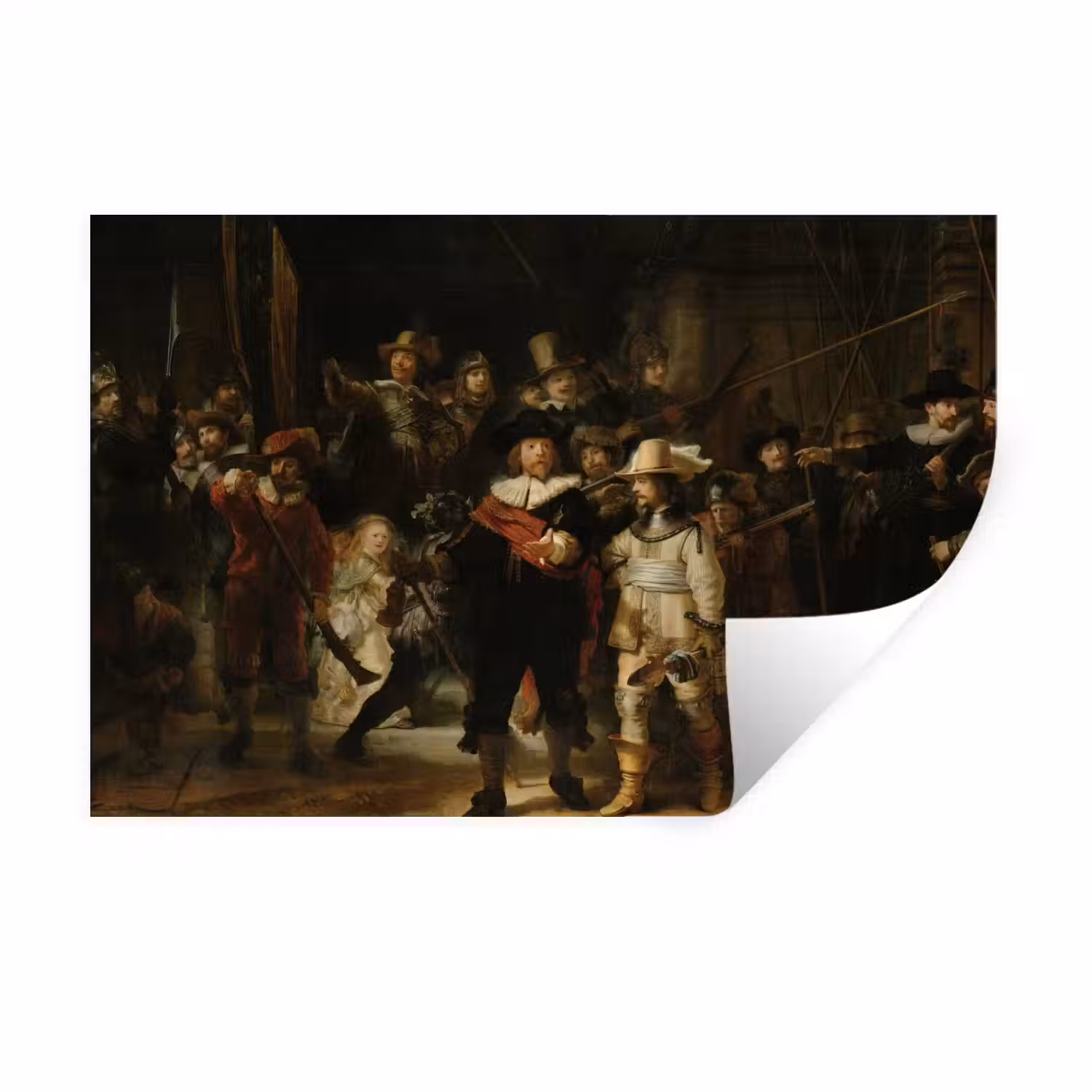 De nachtwacht - Kunst - Oude meesters - Rembrandt Muursticker klein -3d