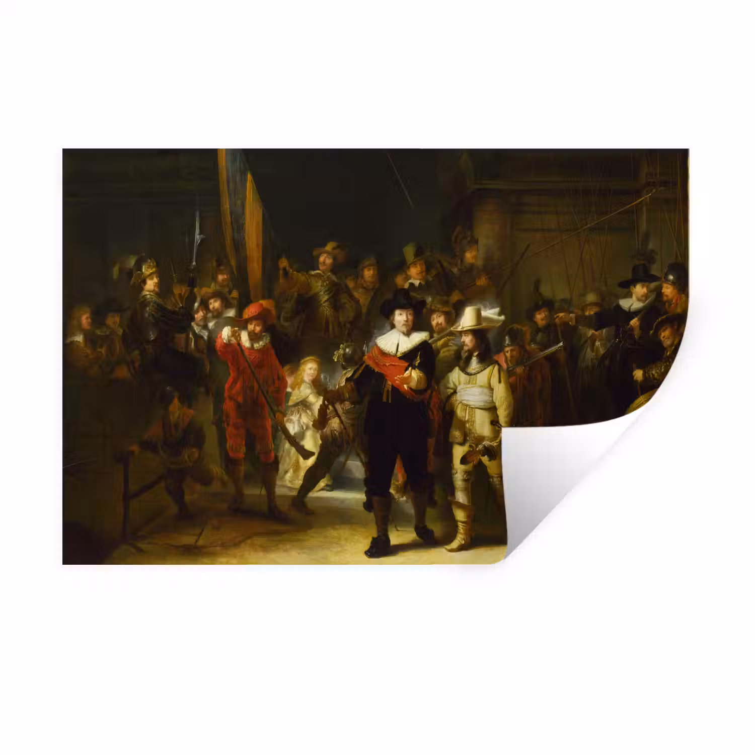 De Nachtwacht - Rembrandt van Rijn Muursticker klein -3d