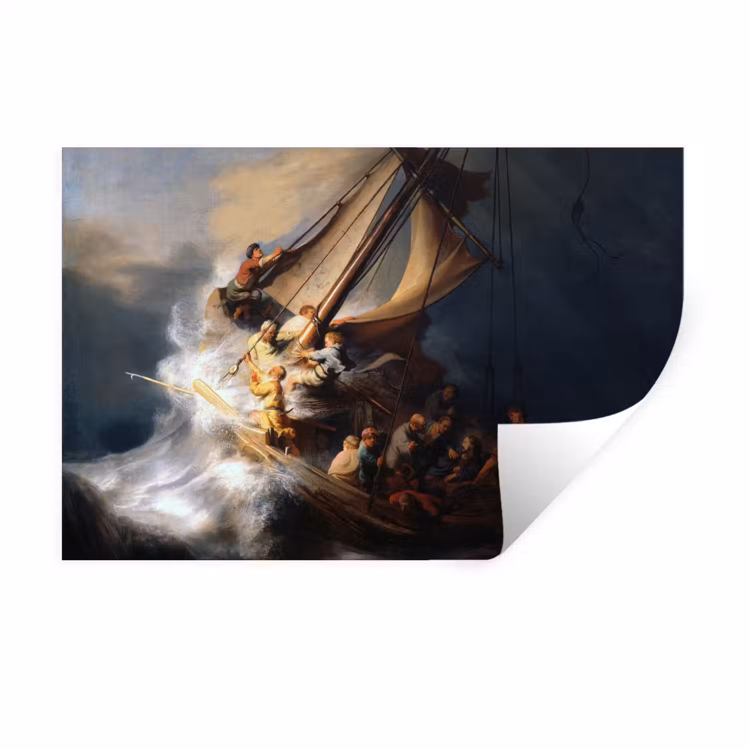 De storm op het meer van Galilea - Rembrandt van Rijn Muursticker klein -3d
