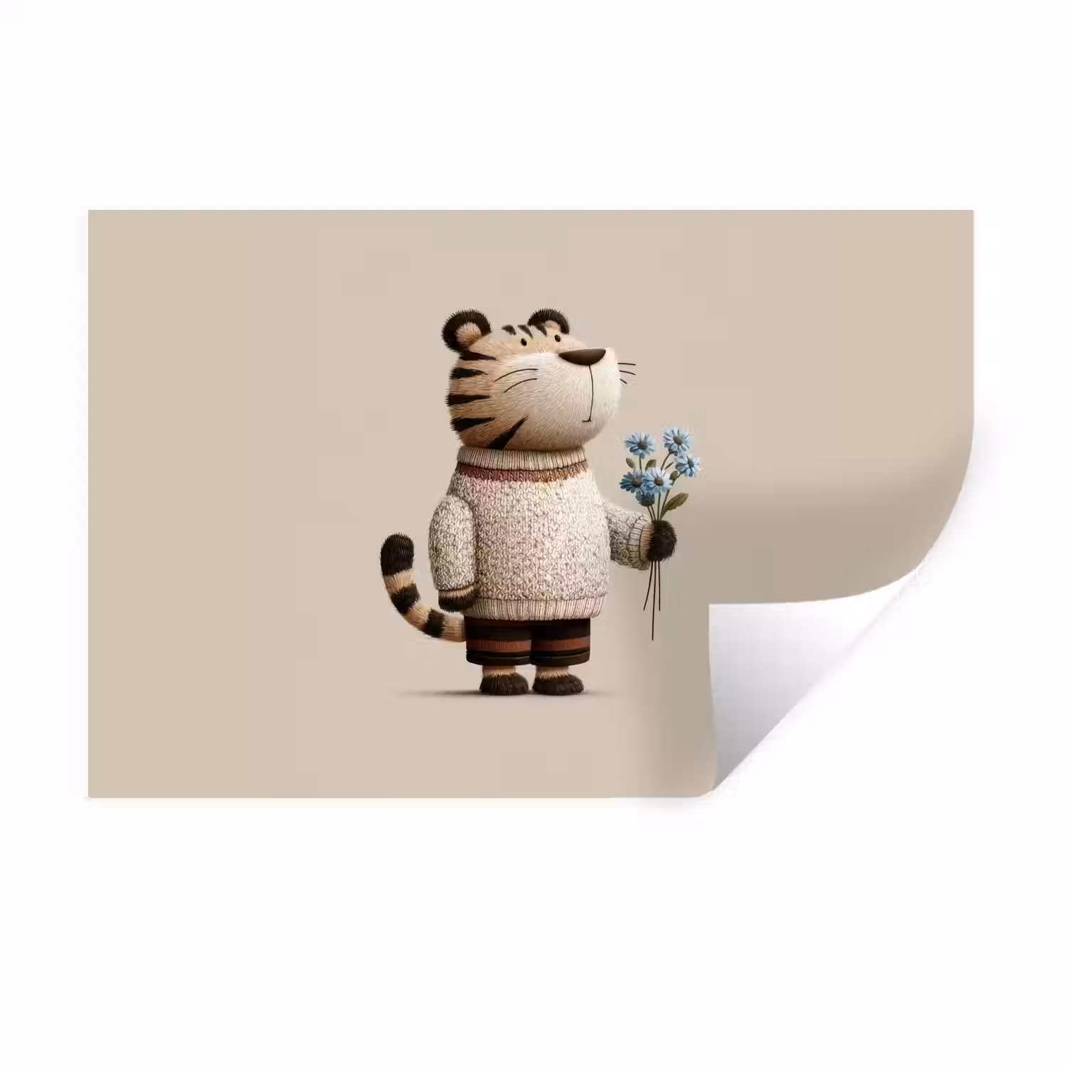 Tijger - Blauwe bloemen - Rustig Muursticker klein -3d