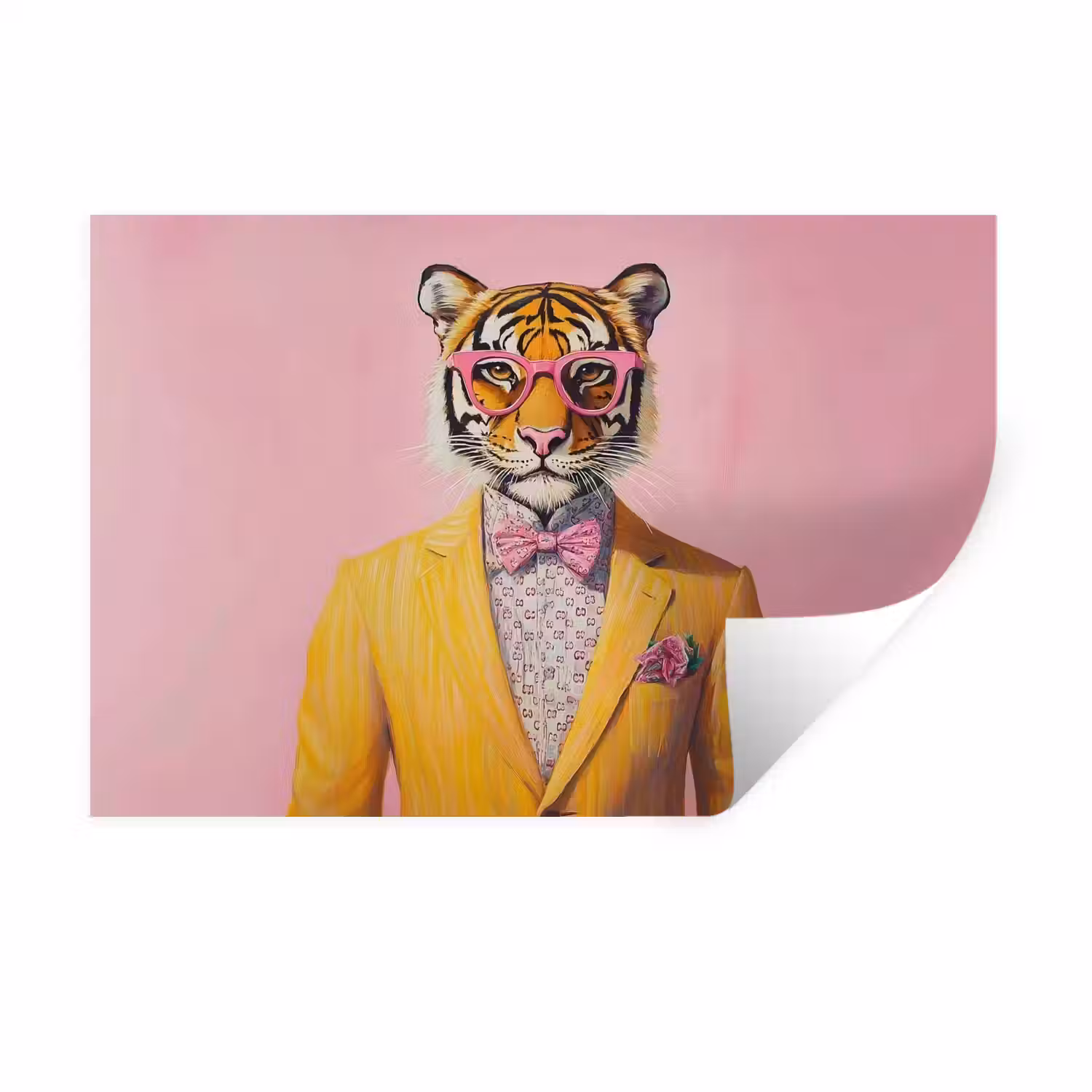 Tijger - Bril - Geel - Jasje Muursticker klein -3d
