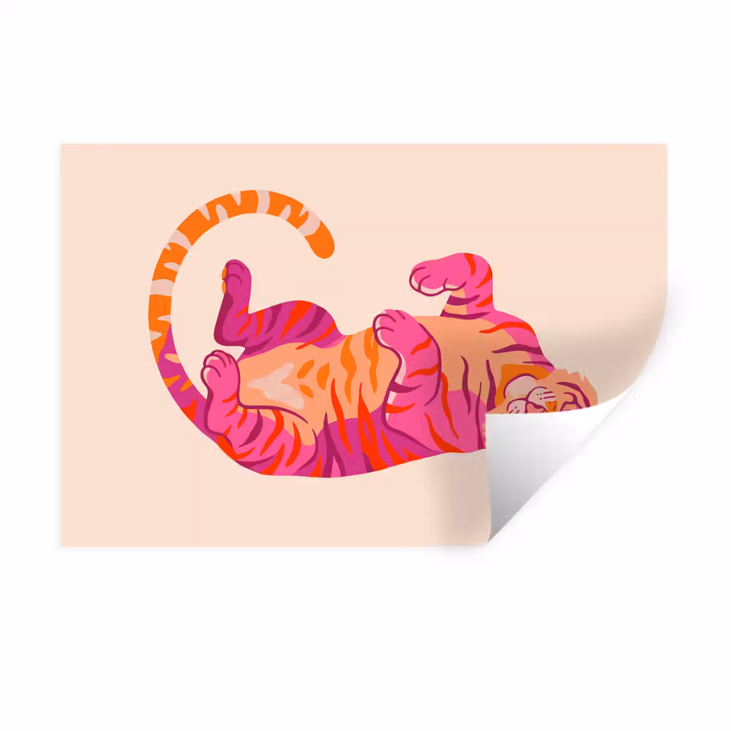 Tijger - Roze - Oranje Muursticker klein -3d