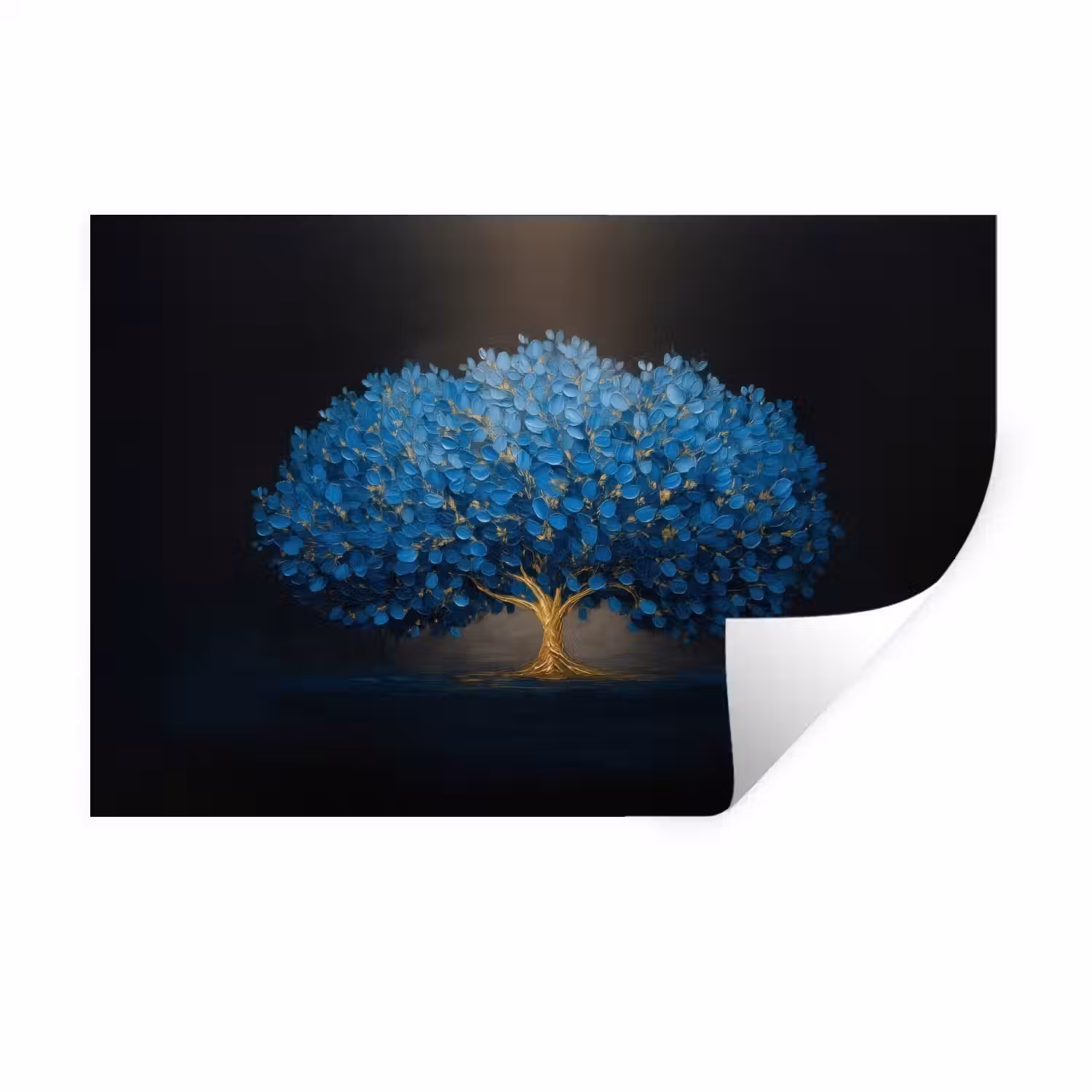Boom - Blauw - Bladeren - Penseelstreken Muursticker klein -3d