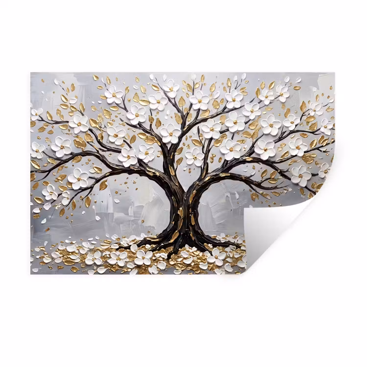 Boom - Bloemen - Natuur - Abstract - Wit Muursticker klein -3d
