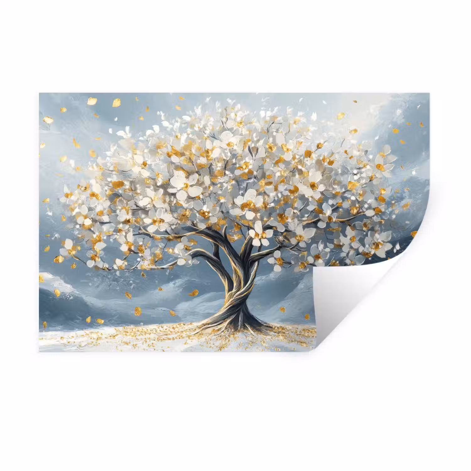 Boom - Winter - Levensboom - Modern - Goud Muursticker klein -3d