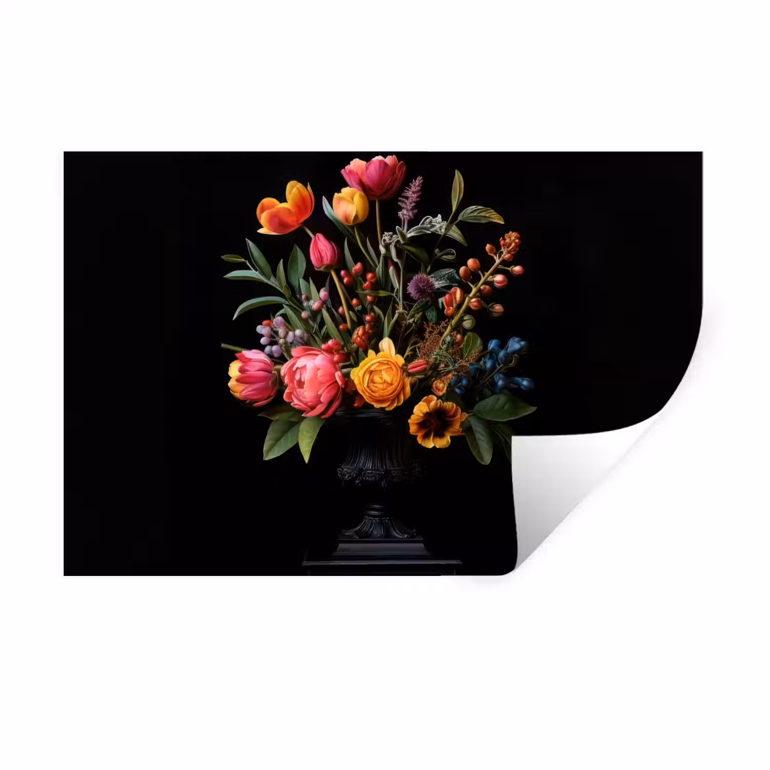 Tulpen - Bessen - Boeket - Vaas Muursticker klein -3d