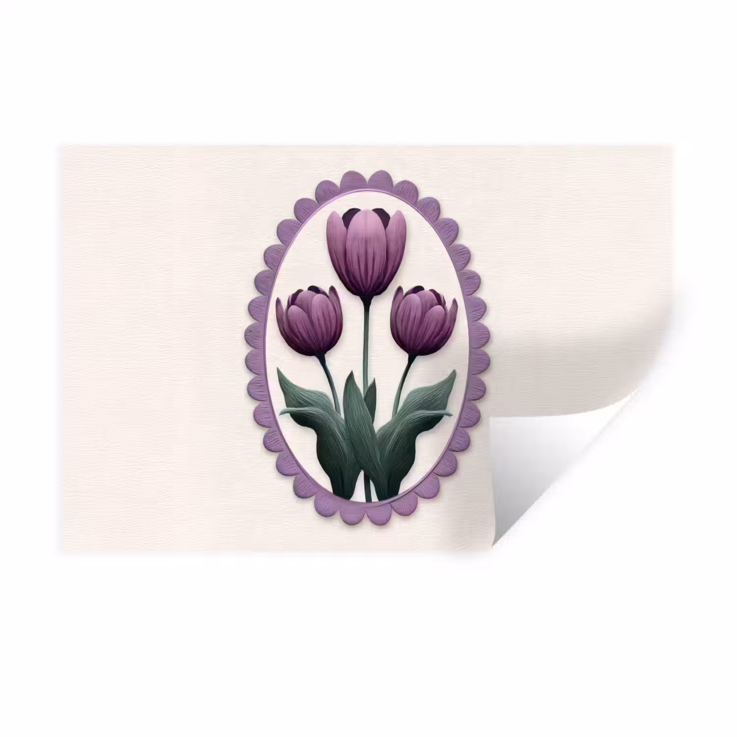 Tulpen - Paars - Lijst - Bladeren Muursticker klein -3d