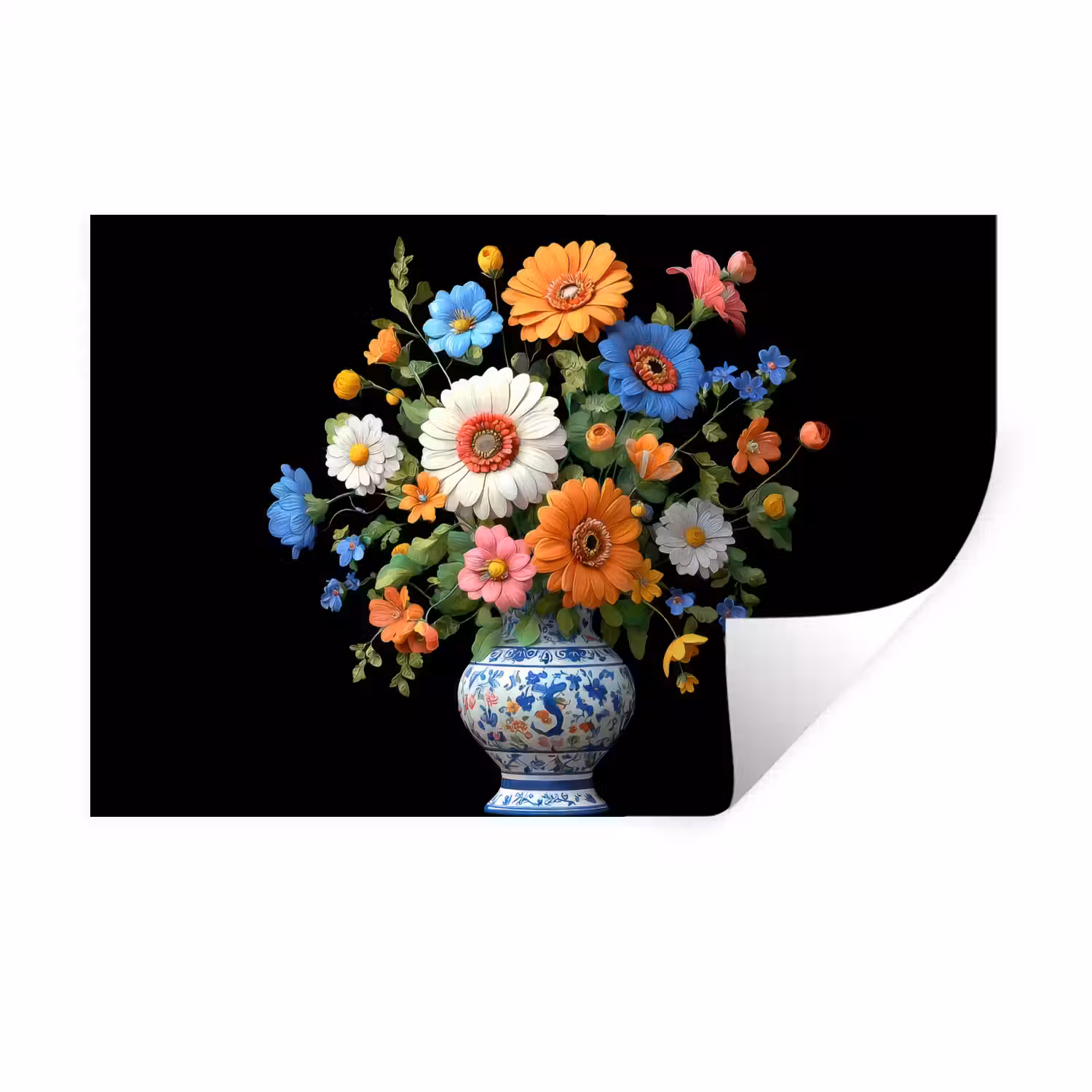 Vaas - Boeket - Bloemen - Kleur Muursticker klein -3d