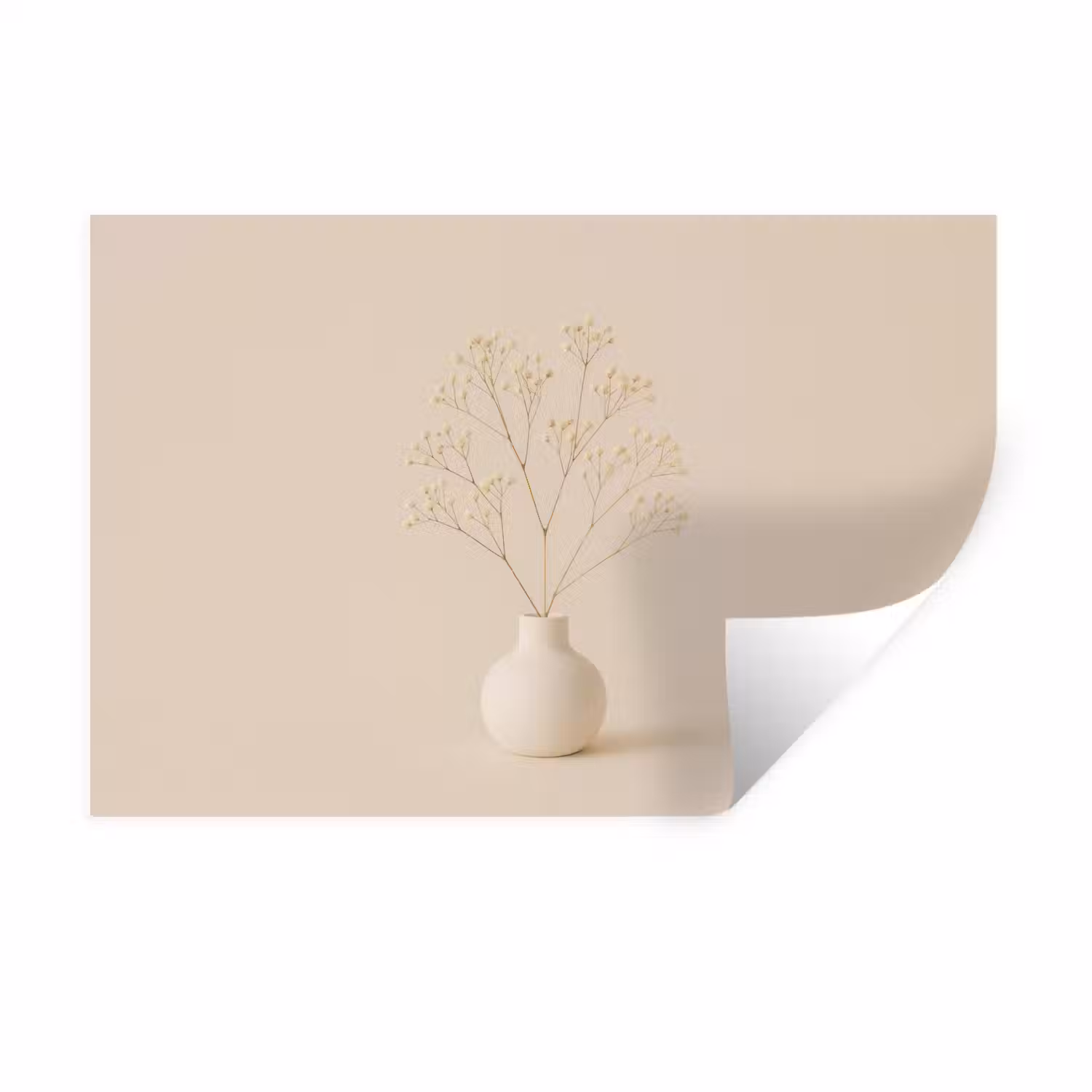 Vaas - Takken - Bloemetjes - Wit Muursticker klein -3d