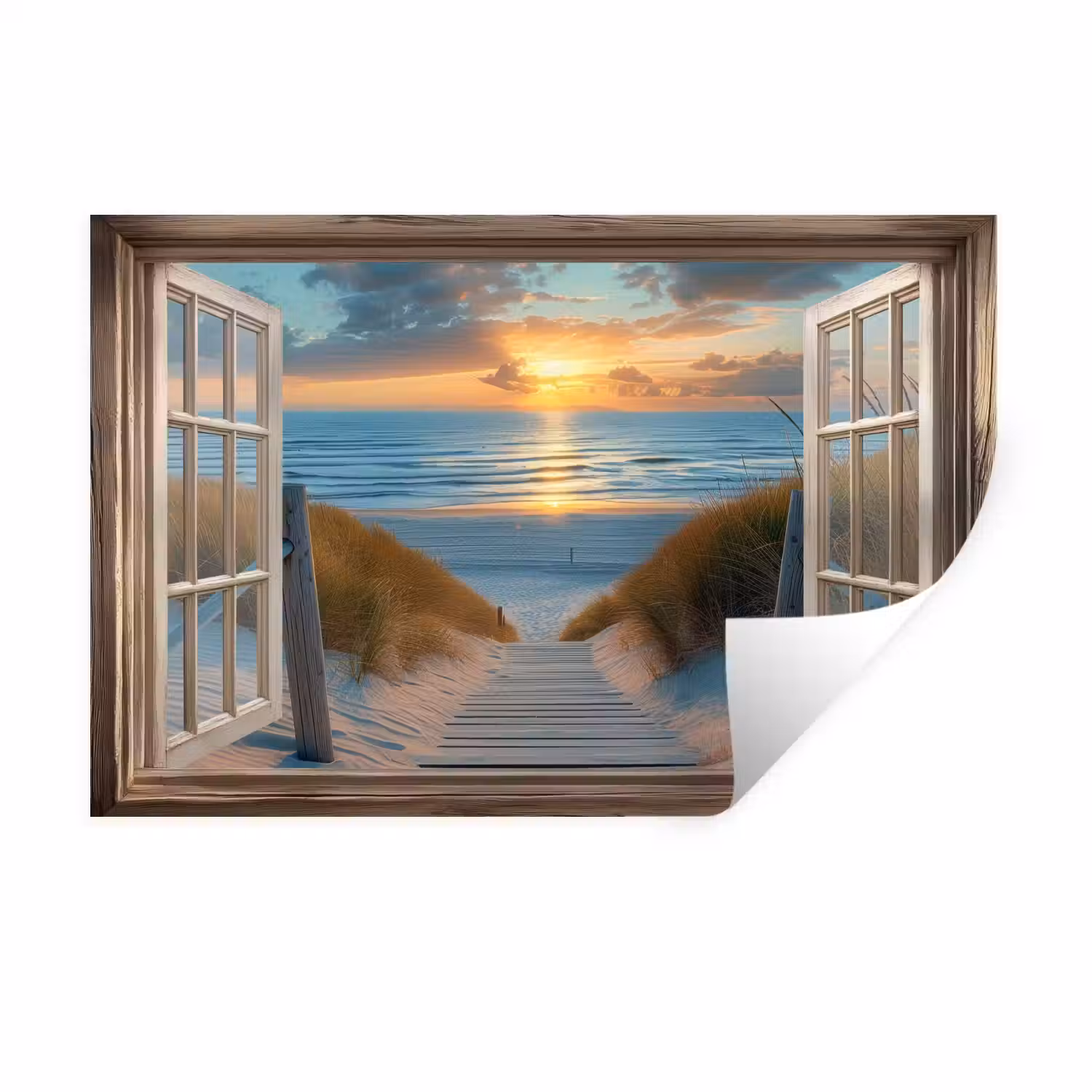 Doorkijk - Strand - Pad - Zonsondergang Muursticker klein -3d