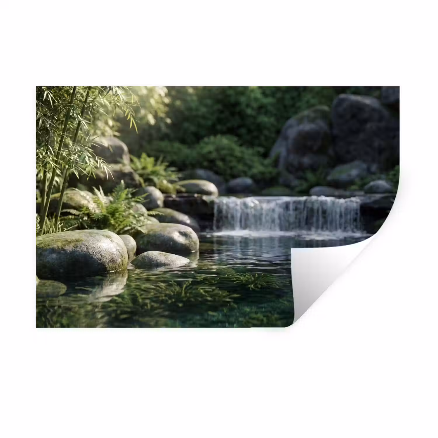 Beek - Waterval - Natuur - Groen Muursticker klein -3d