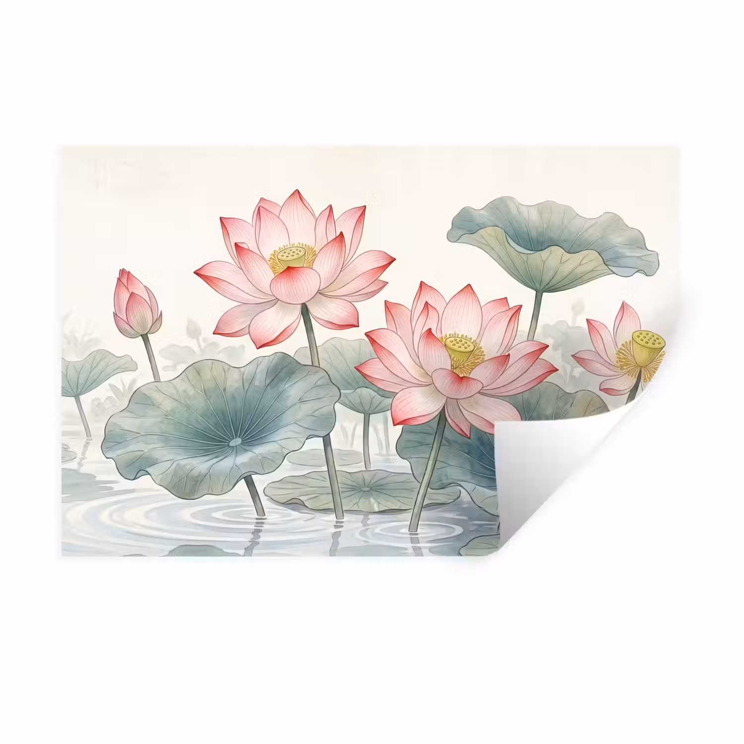 Aquarel - Lotusbloemen - Kleurrijk Muursticker klein -3d