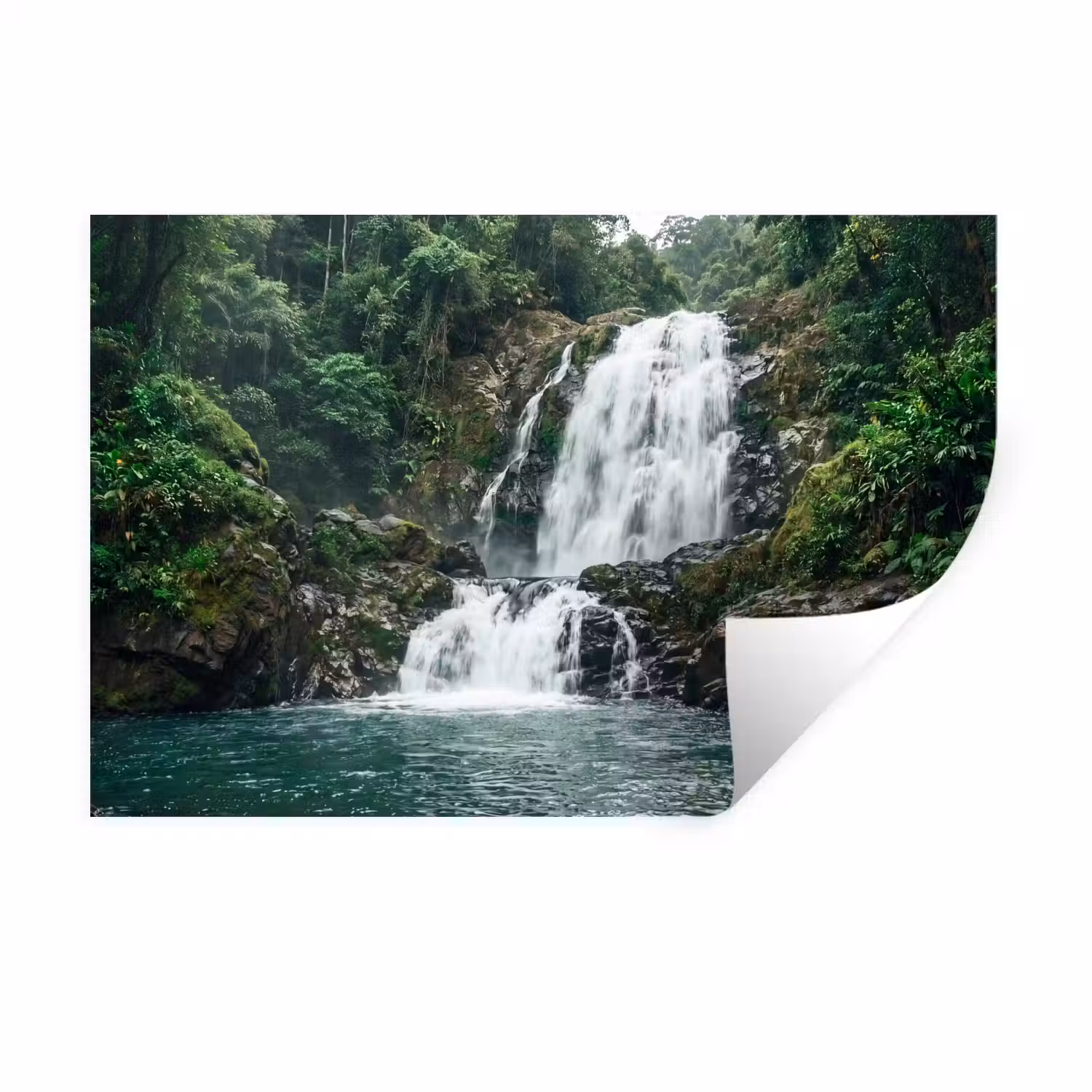 Waterval - Bos - Natuur - Groen Muursticker klein -3d