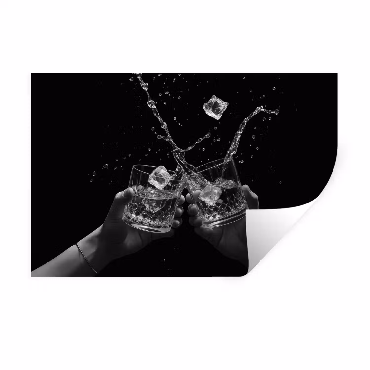 Whickyglazen - Ijs - Spetters - Zwart Muursticker klein -3d