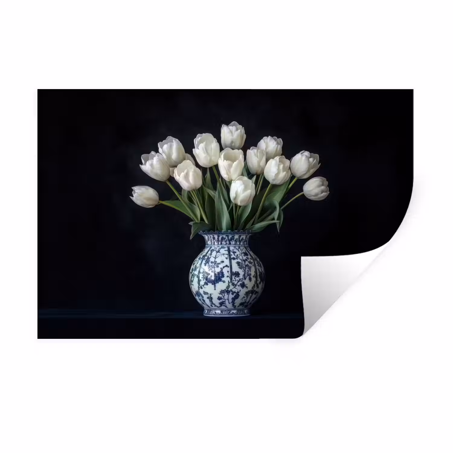 Wit - Bloemen - Tulpen - Vaas Muursticker klein -3d