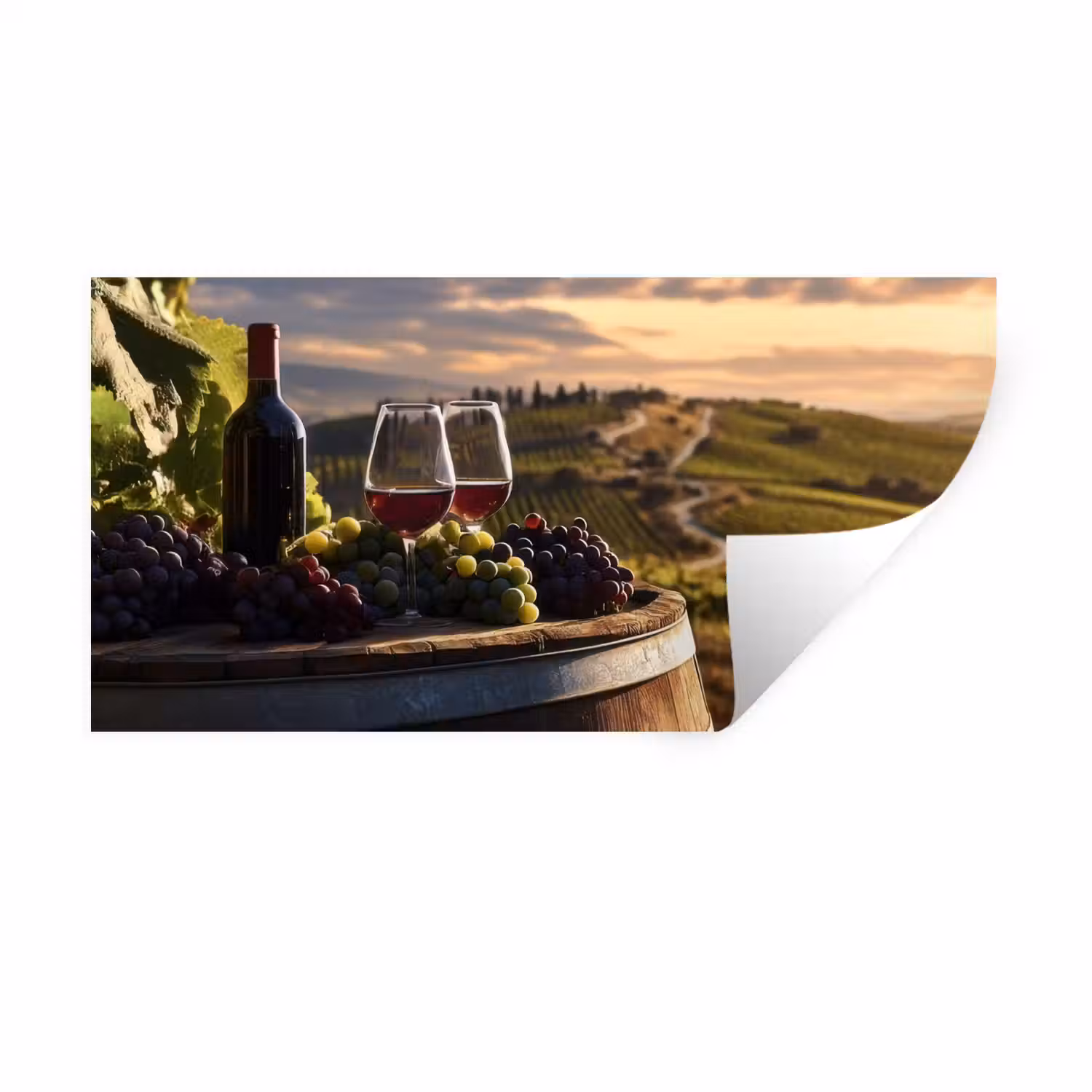 Wijn - Druiven - Heuvels - Landschap Muursticker klein -3d