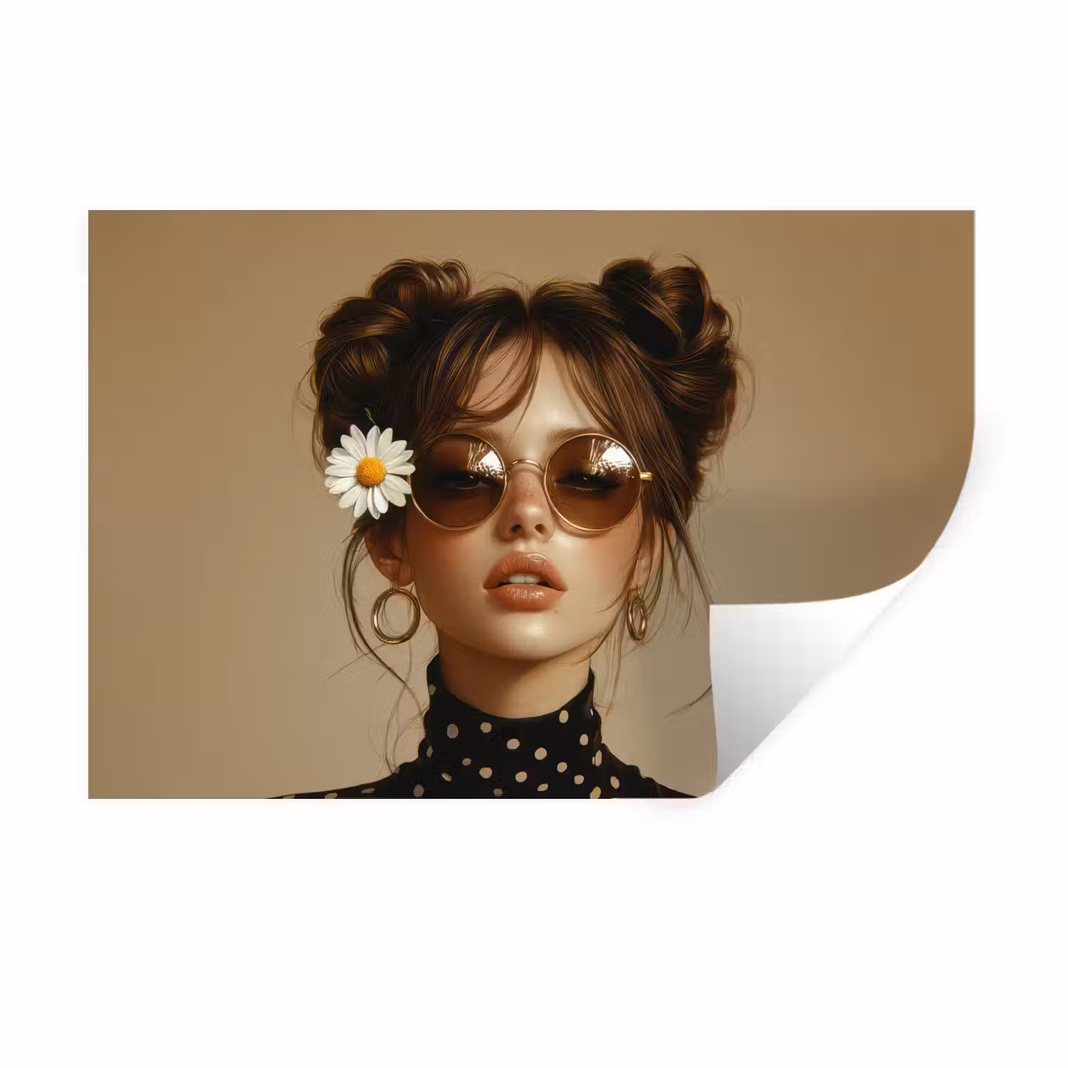 Vrouw - Beige - Bloem - Modern - Portret Muursticker klein -3d