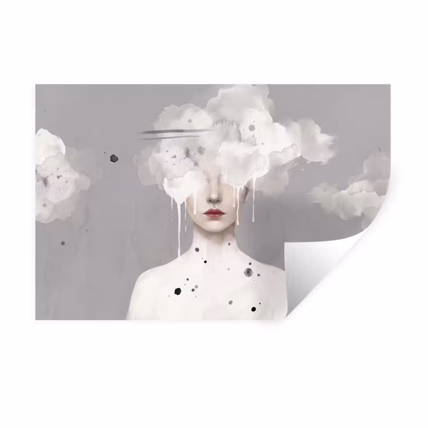 Vrouw - Wolk - Grijs Muursticker klein -3d