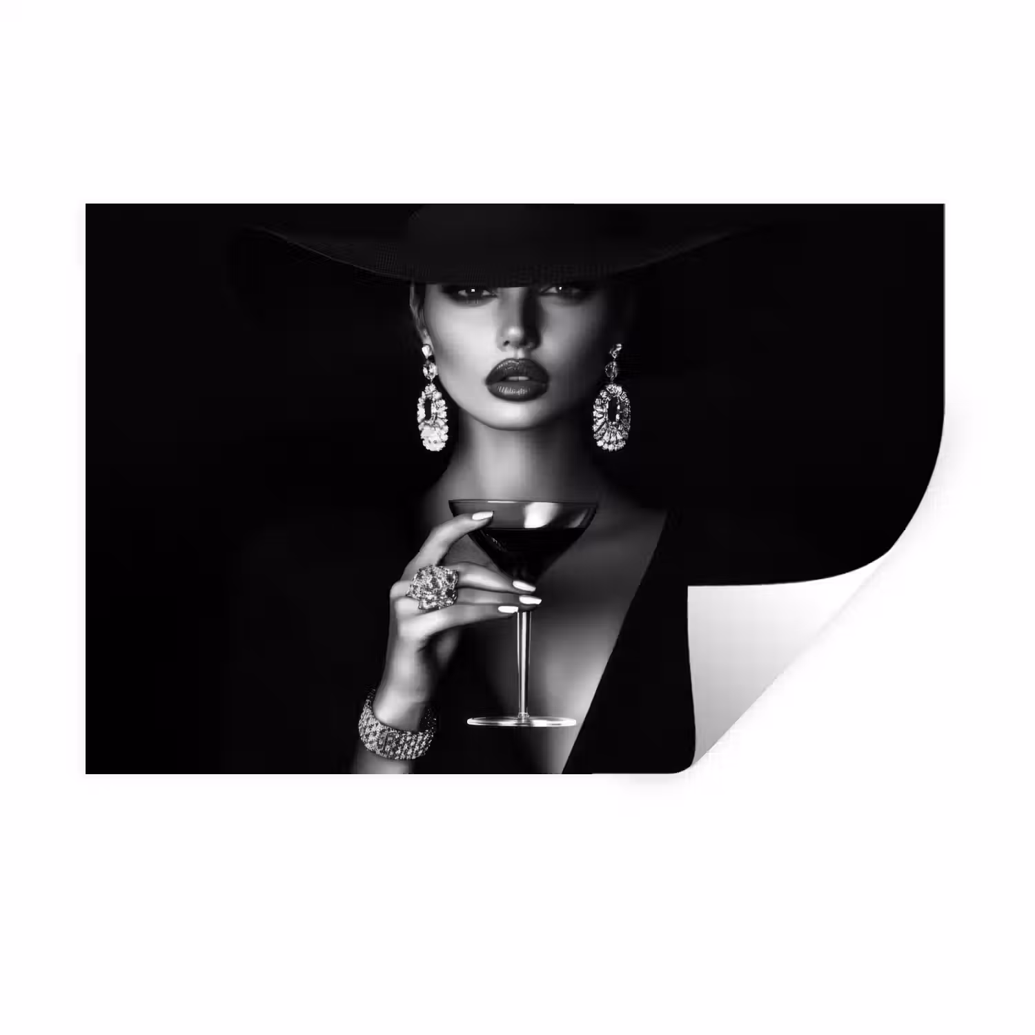 Vrouw - Cocktail - Chic Muursticker klein -3d