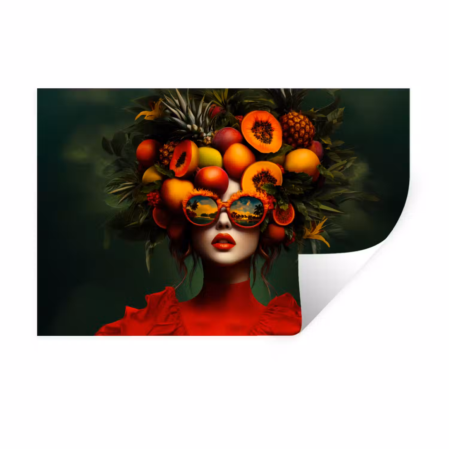 Vrouw - Vruchten - Papaja - Ananas Muursticker klein -3d