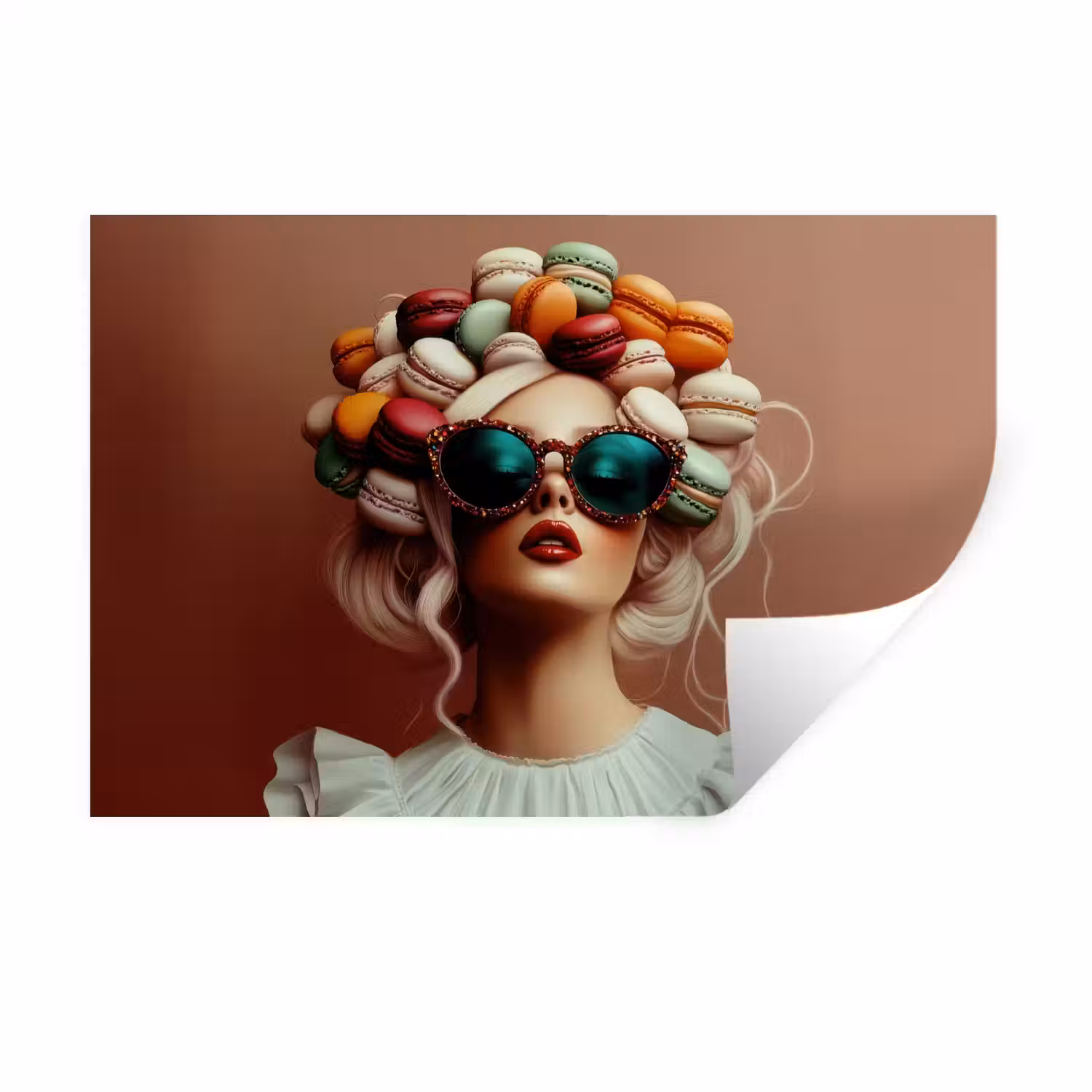 Vrouw - Macarons - Bril Muursticker klein -3d