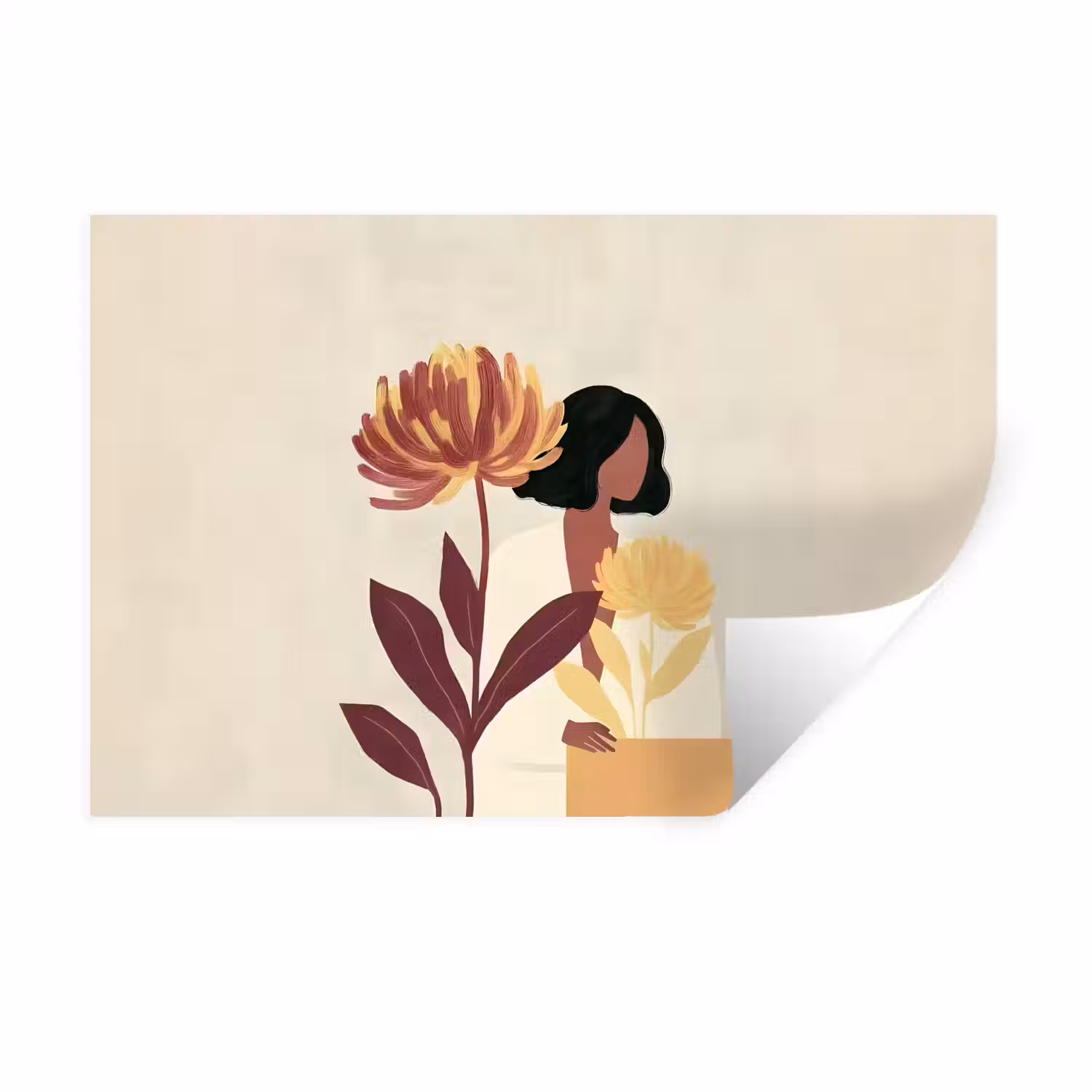 Vrouw - Minimalistisch - Bloem Muursticker klein -3d