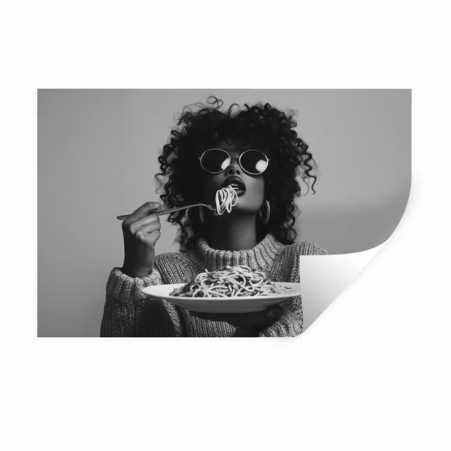 Vrouw - Pasta - Zwart - Wit Muursticker klein -3d
