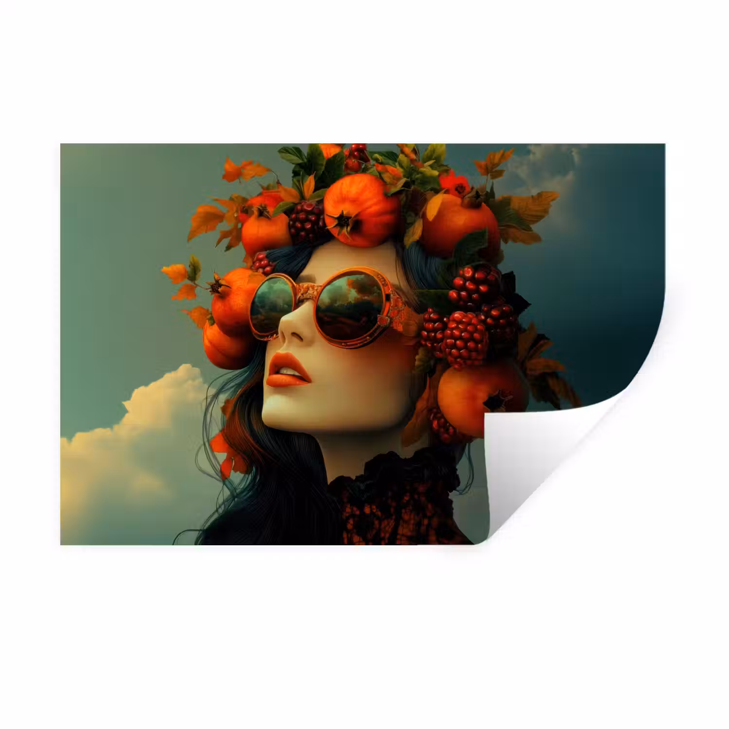 Vrouw - Granaatappel - Herfst - Zonnebril Muursticker klein -3d
