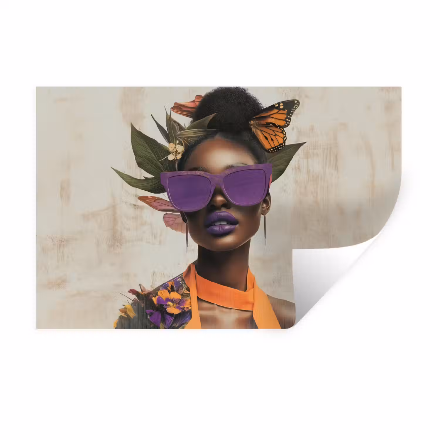 Vrouw - Zonnebril - Vlinder - Bloemen Muursticker klein -3d
