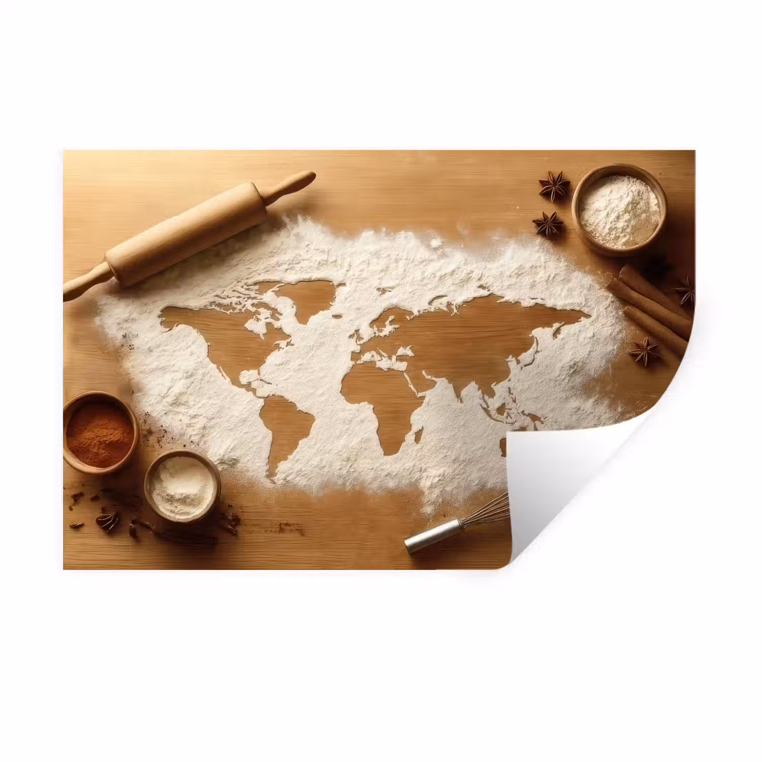 Hout - Wereldkaart - Bakken - Keuken Muursticker klein -3d