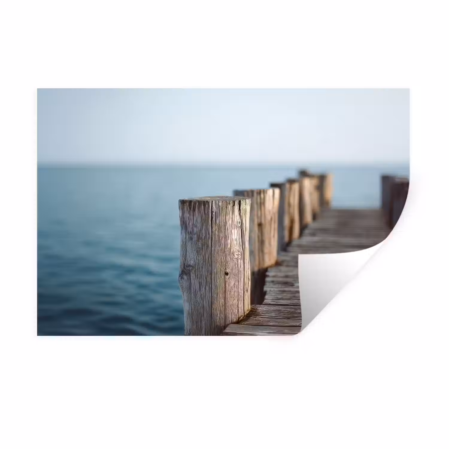 Houten steiger - Helderblauwe lucht Muursticker klein -3d