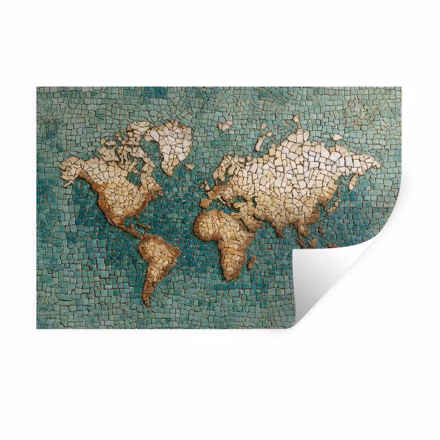 Wereldkaart - Gebroken tegels - Mozaïek Muursticker klein -3d