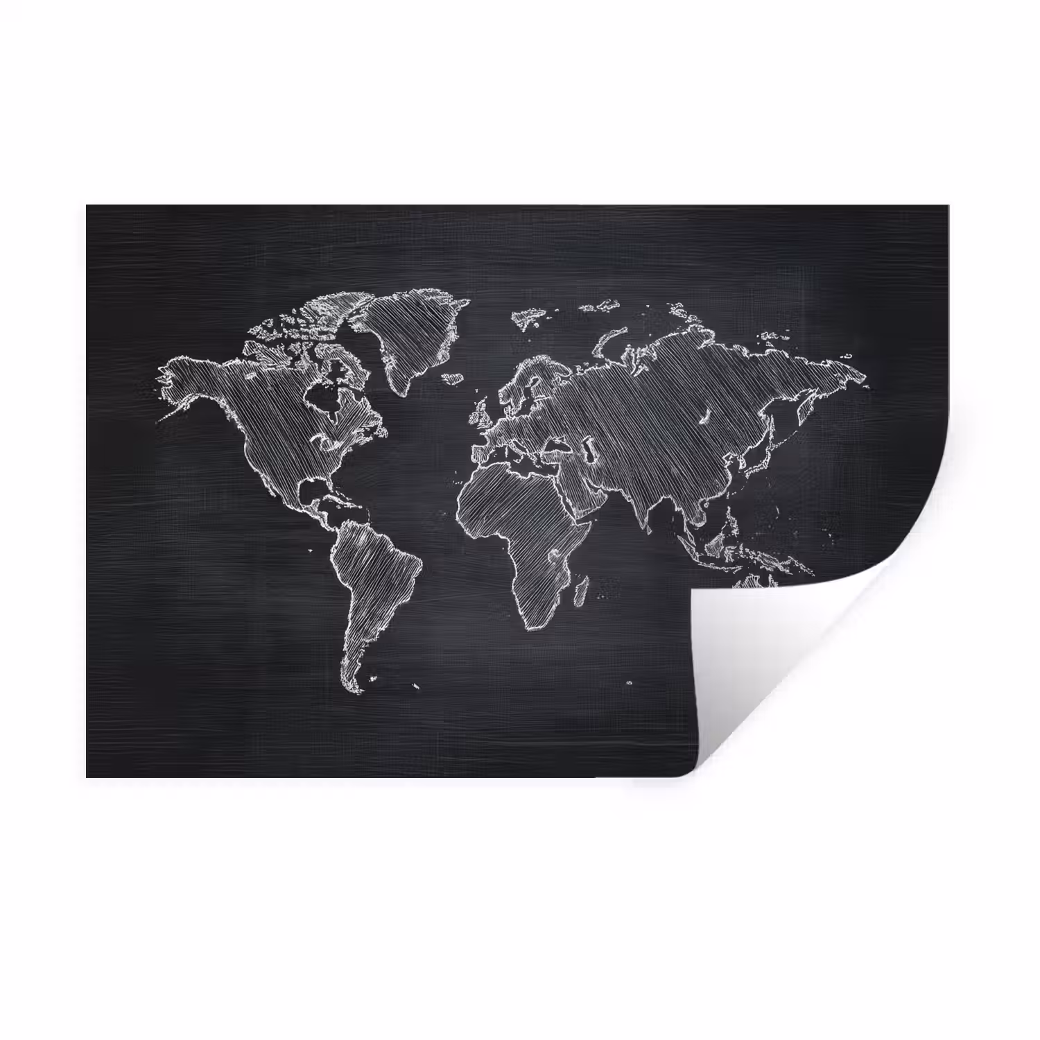 Wereldkaart - Krijt - Zwart - minimalistisch Muursticker klein -3d