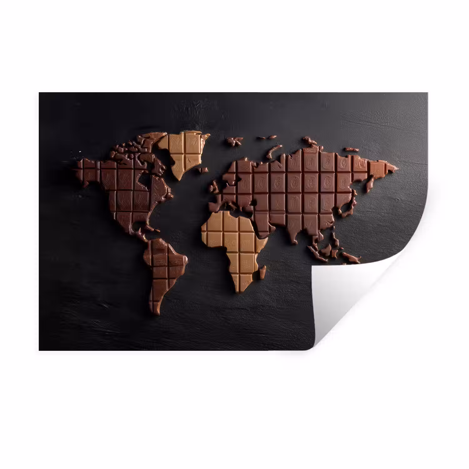 Wereldkaart - chocola - Smakelijke uitstraling Muursticker klein -3d