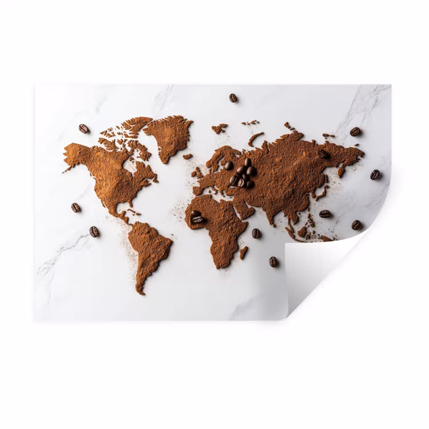 Wereldkaart - Koffie - Marmer Muursticker klein -3d