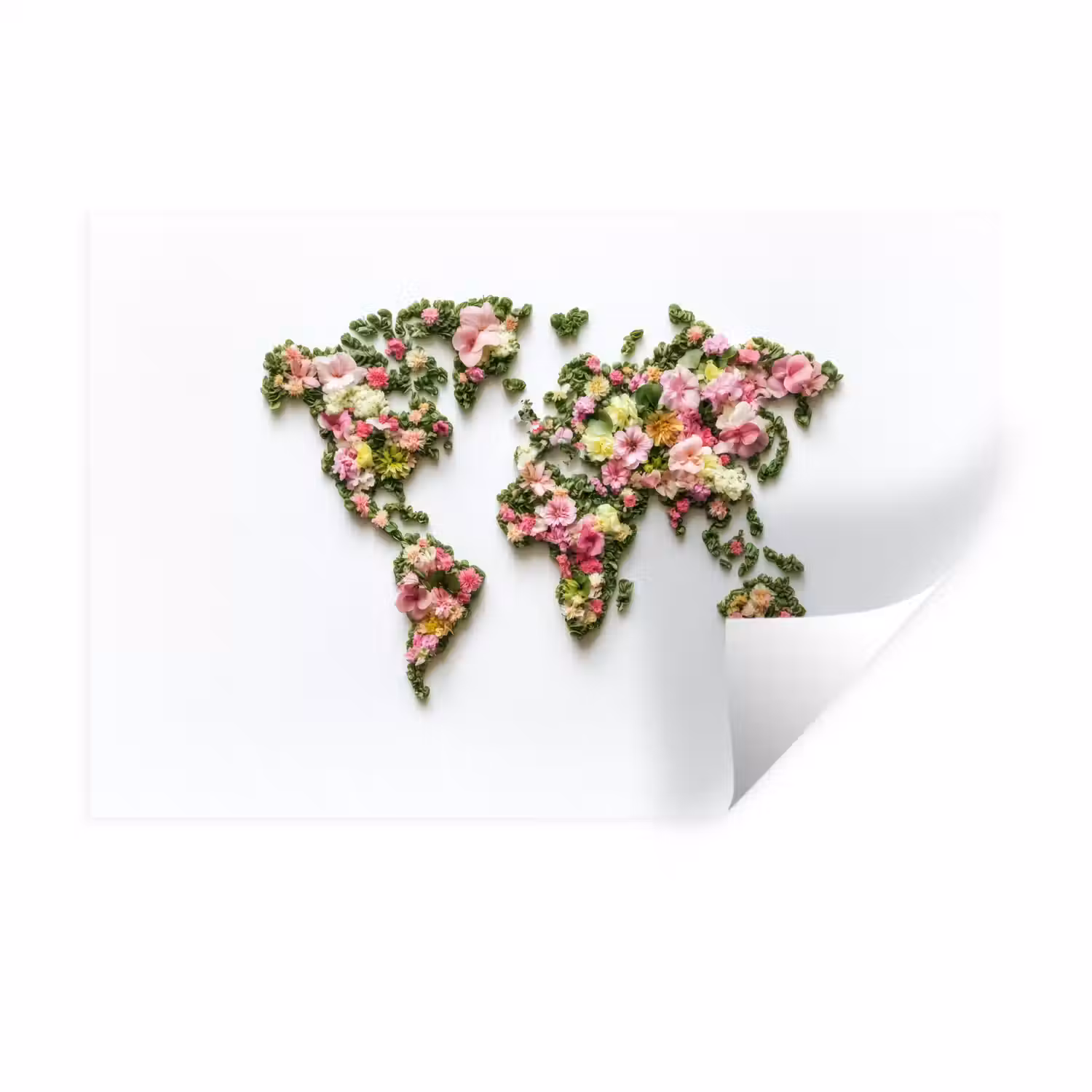 Wereldkaart - Kleurrijk - Bloemen - Lente Muursticker klein -3d