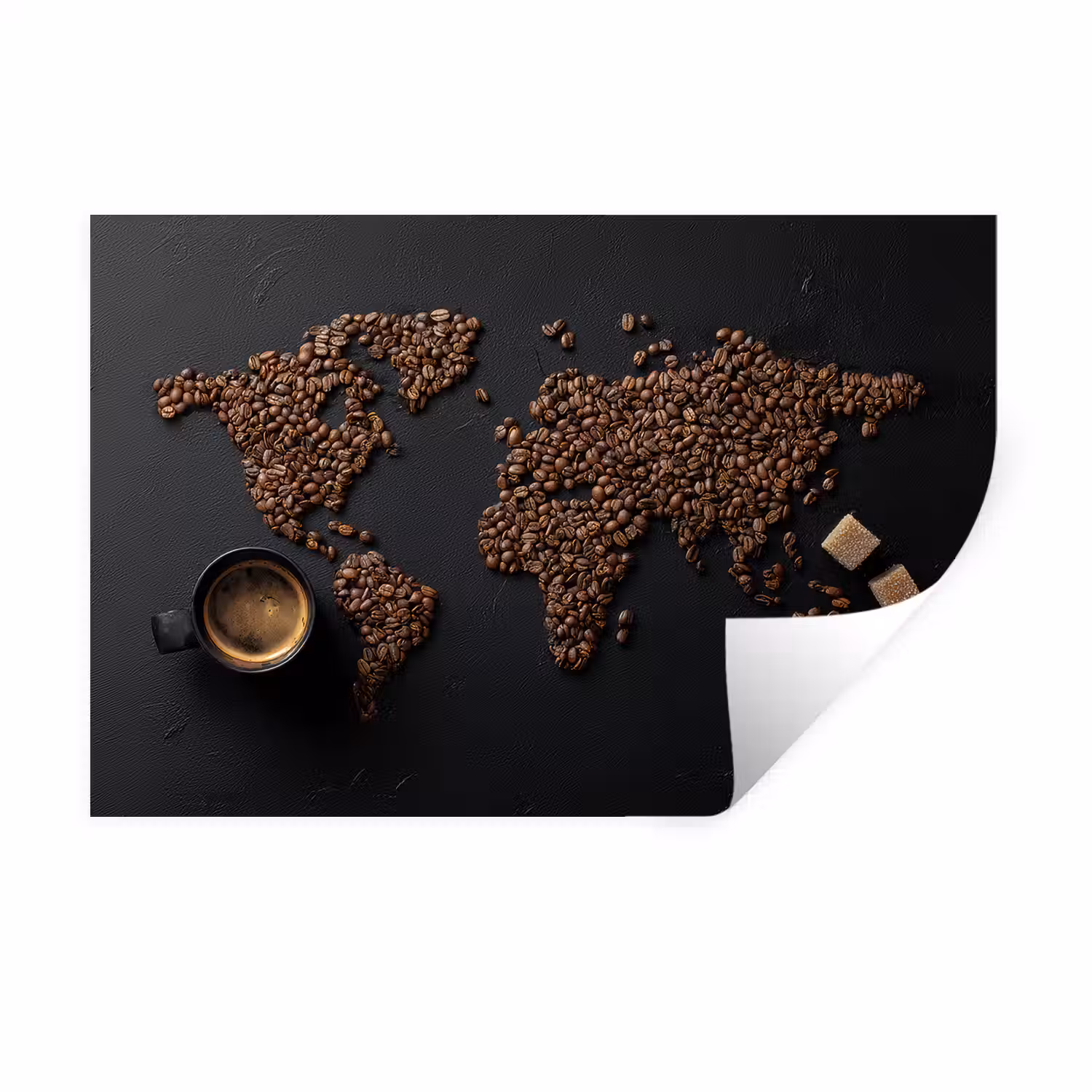 Wereldkaart - Espresso - Zwart Muursticker klein -3d