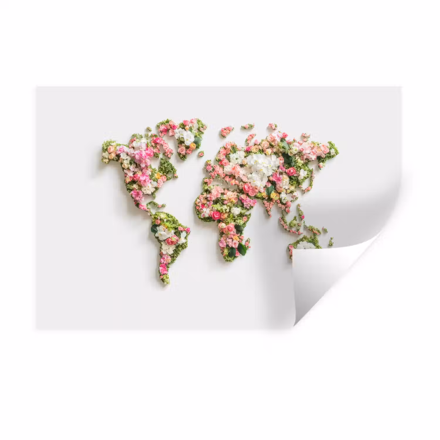 Wereldkaart - Bloemen - Subtiel Muursticker klein -3d