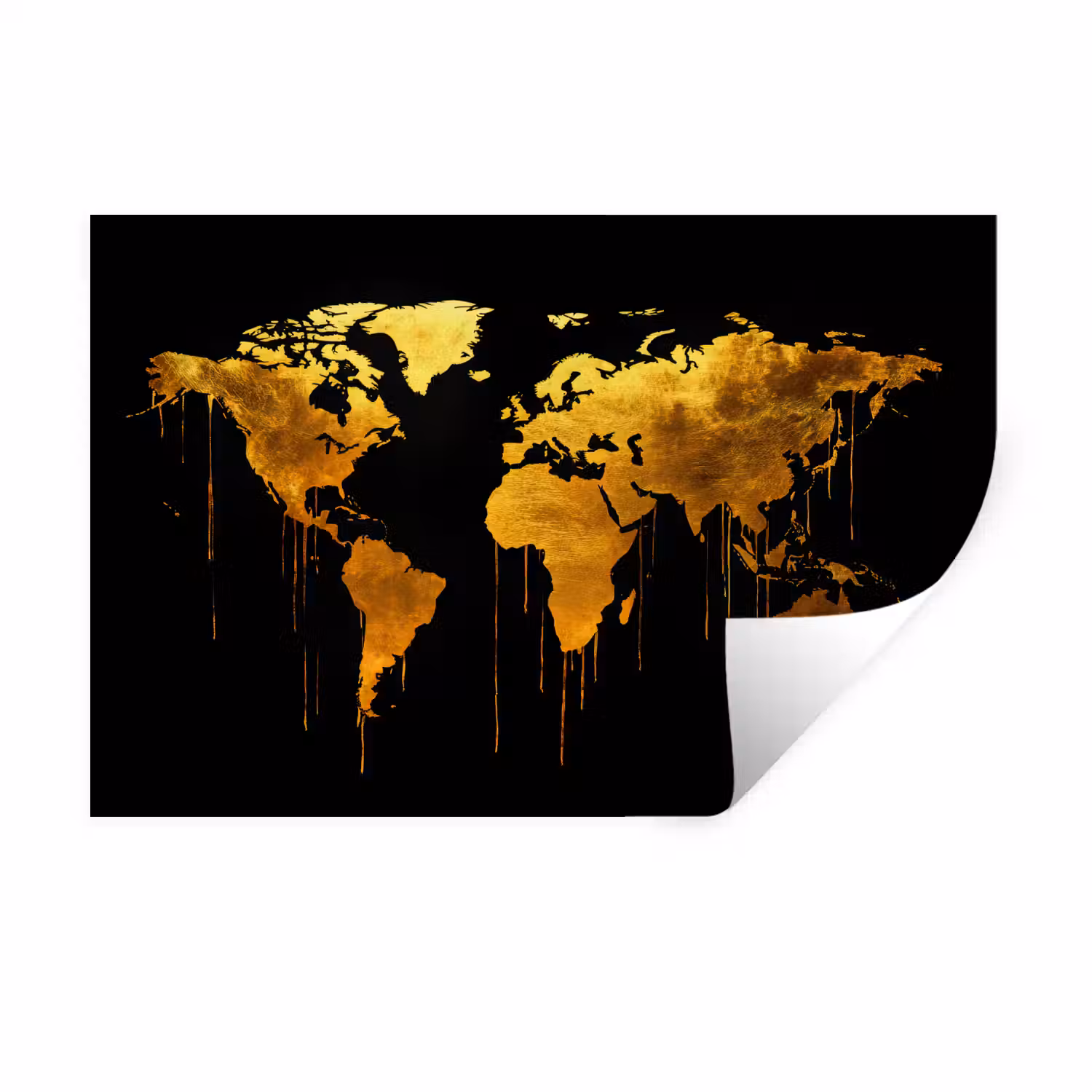 Wereldkaart - Goud - Druipen - Zwart Muursticker klein -3d